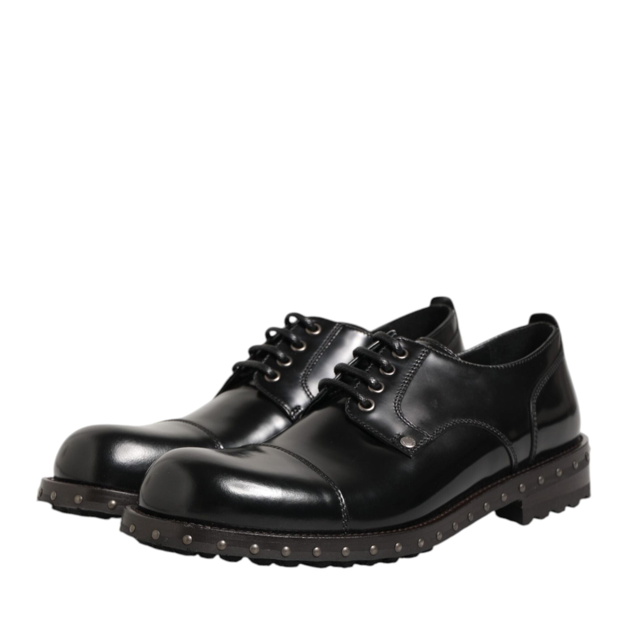 Dolce & Gabbana Black Leather Studded Men Formal Derby Shoes