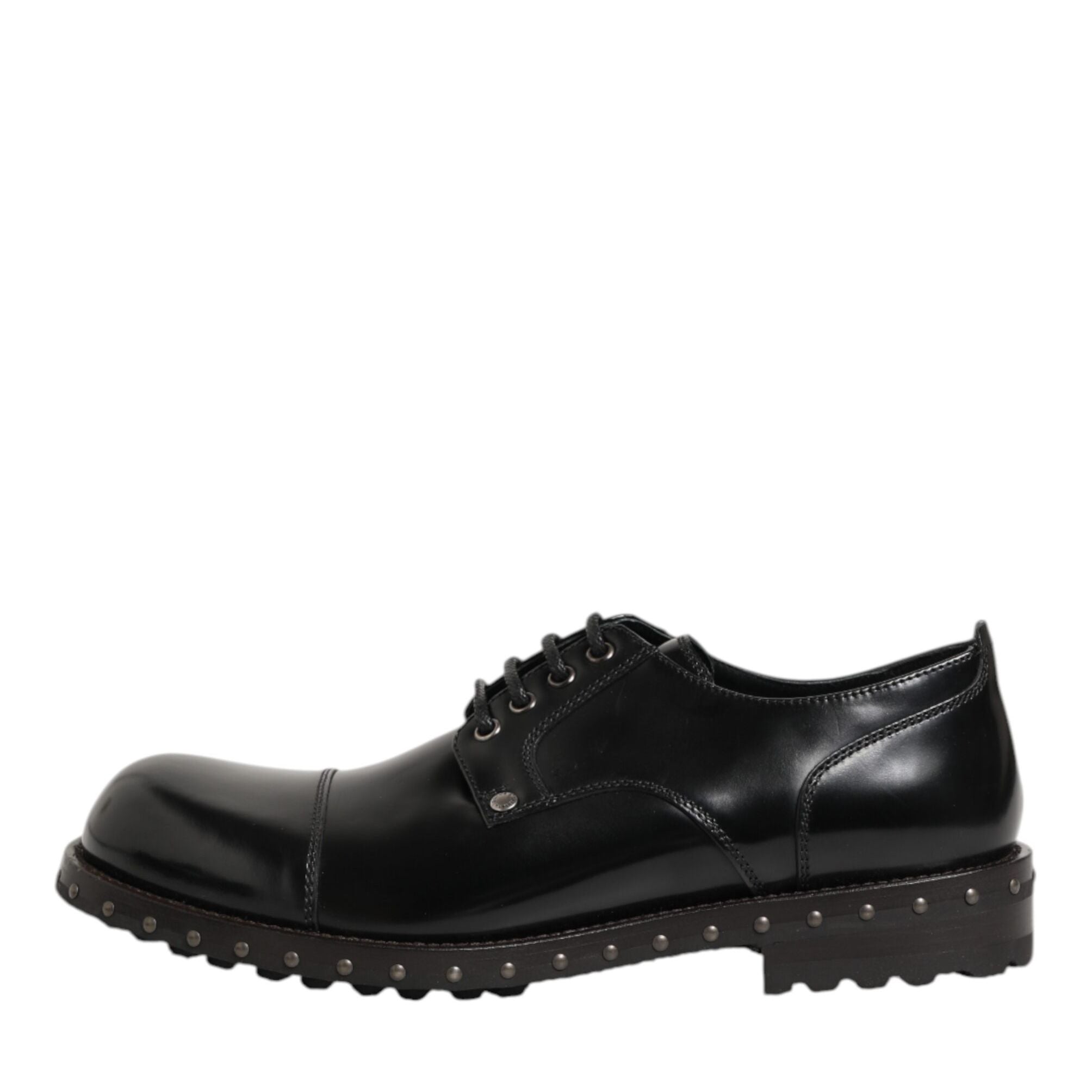 Dolce & Gabbana Black Leather Studded Men Formal Derby Shoes