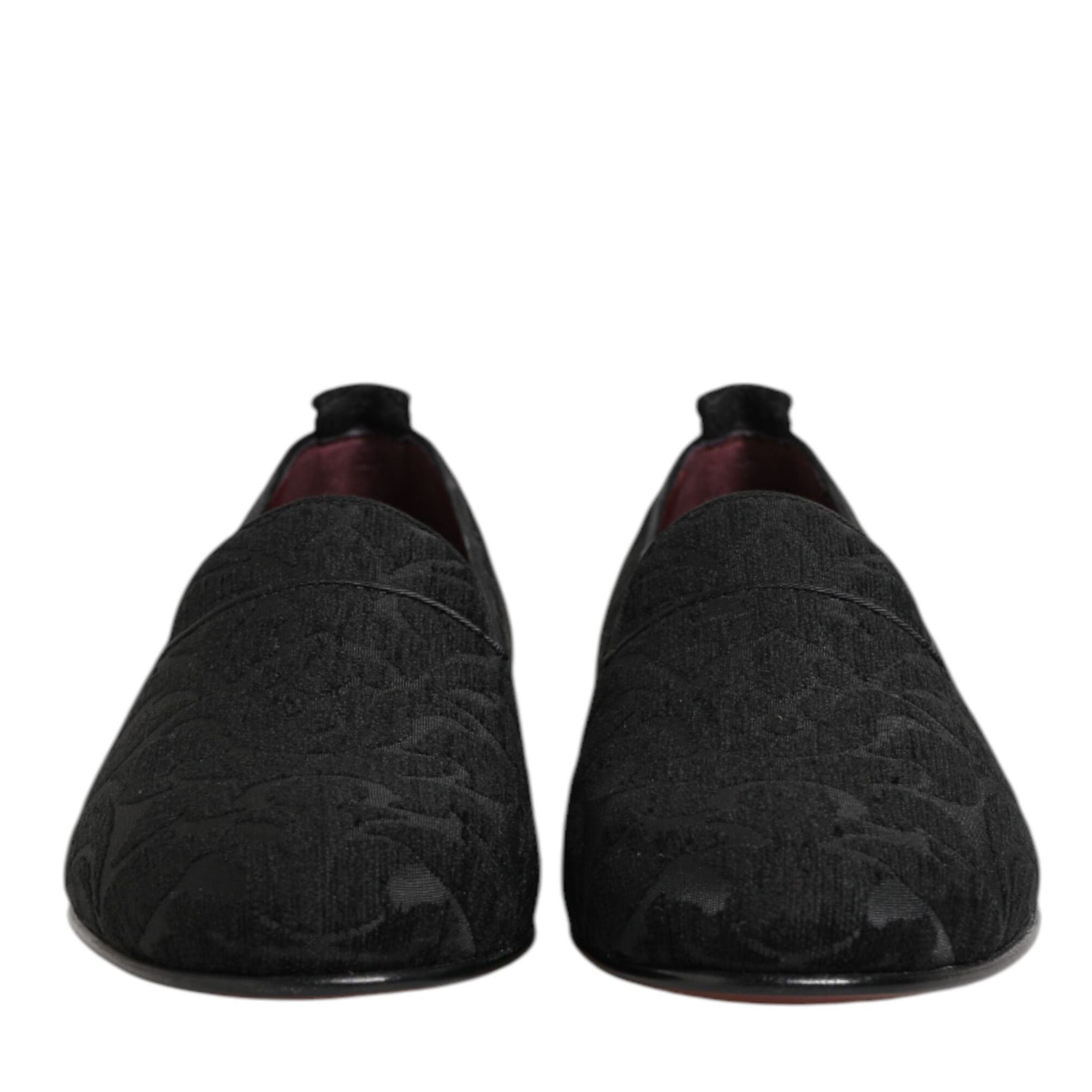 Dolce & Gabbana Black Brocade Loafers Slip On Men Dress Shoes