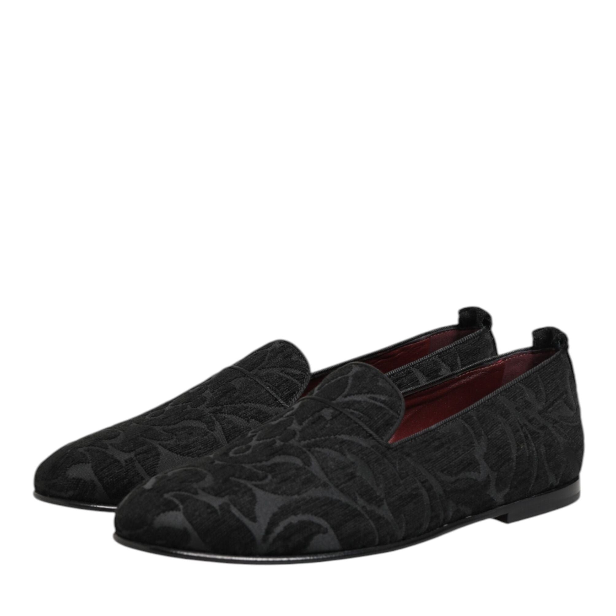 Dolce & Gabbana Black Brocade Loafers Slip On Men Dress Shoes