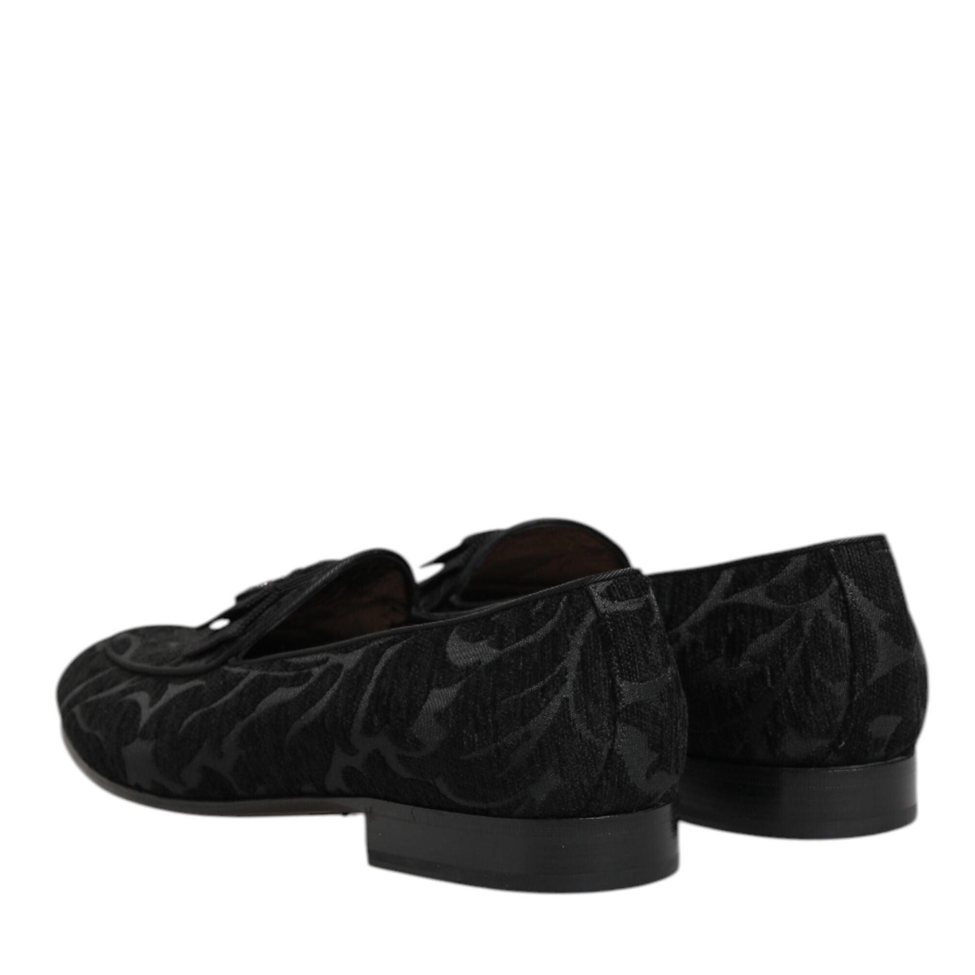 Dolce & Gabbana Black Brocade Crown Loafers Dress Shoes