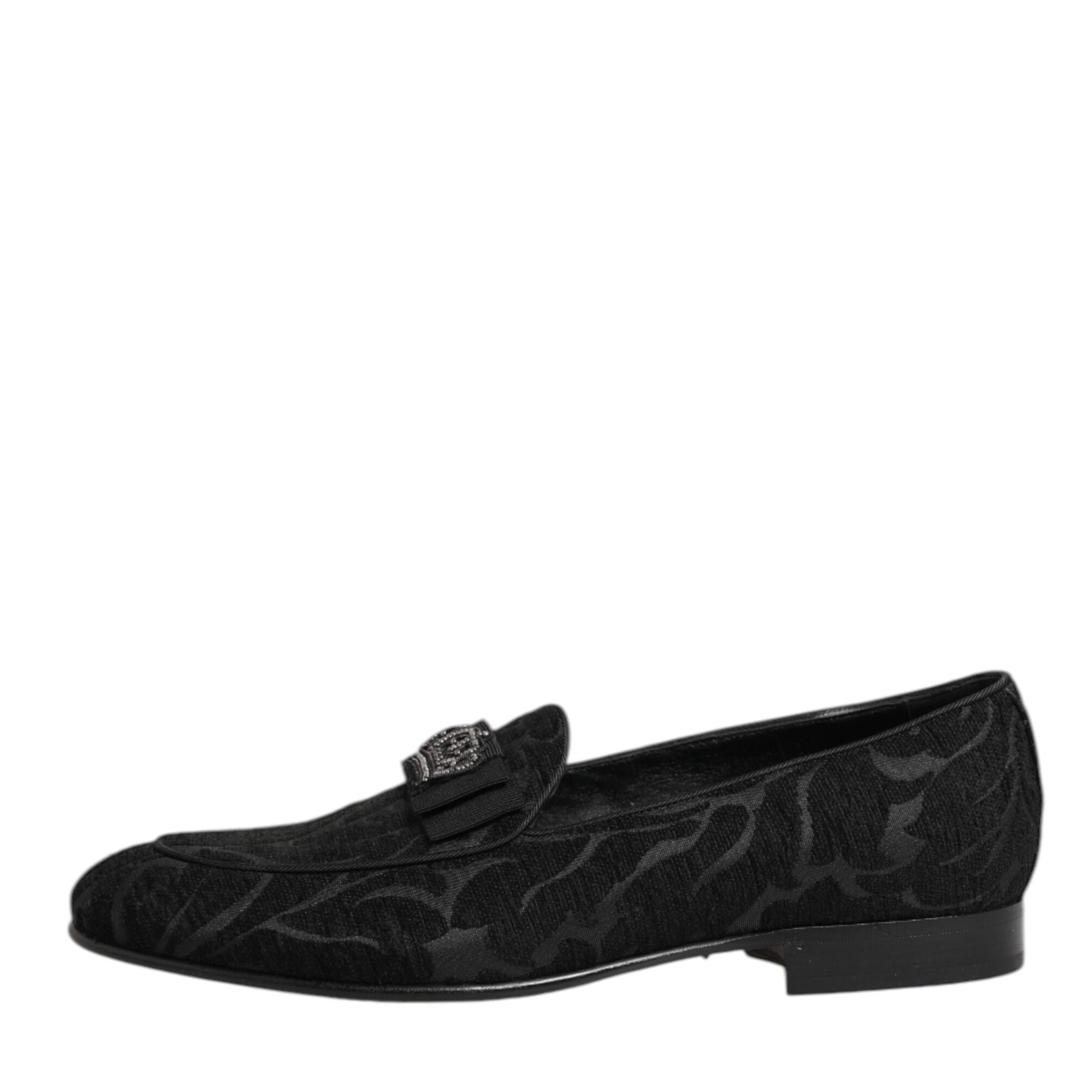 Dolce & Gabbana Black Brocade Crown Loafers Dress Shoes