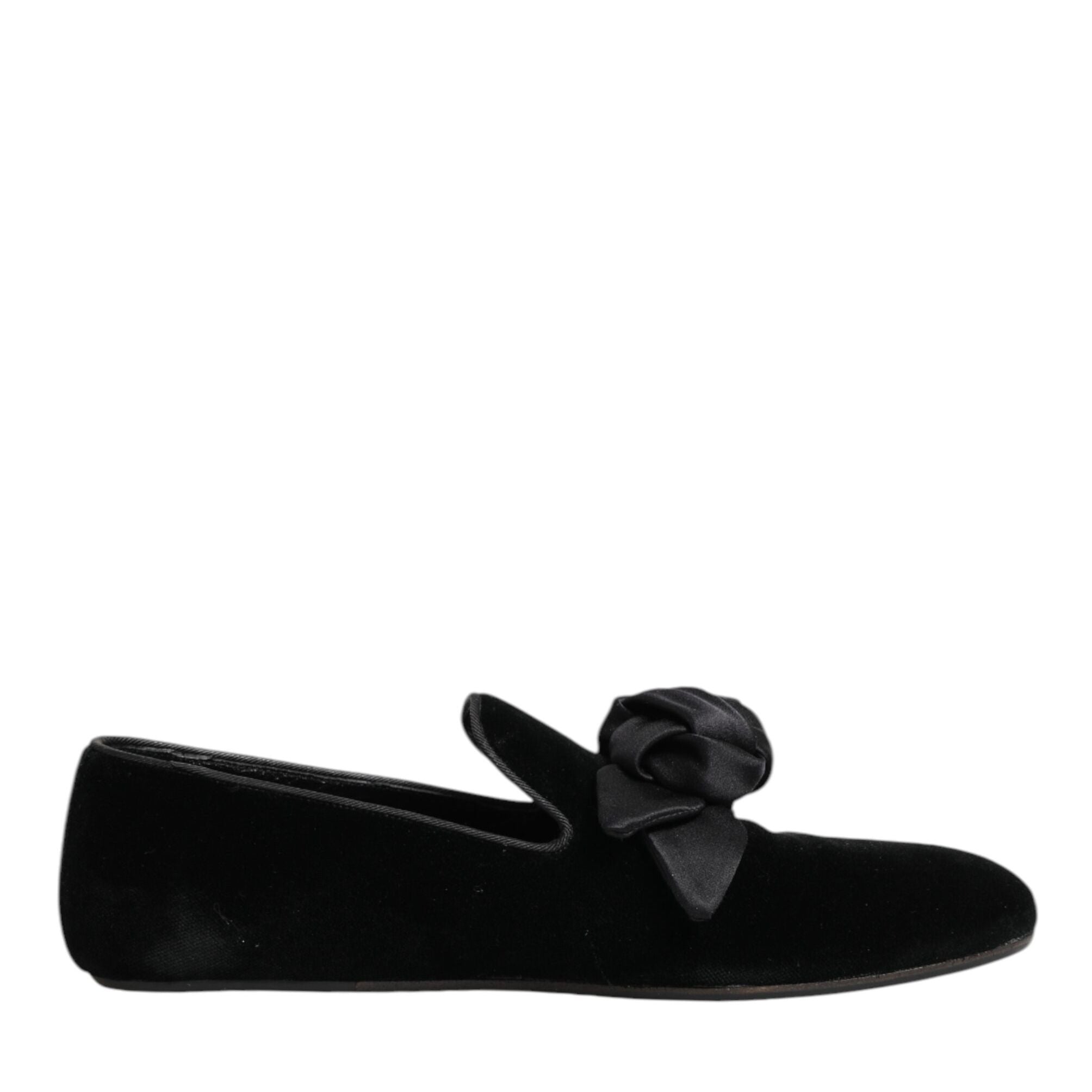 Dolce & Gabbana Black Suede Cotton Rose Slip On Loafers Shoes