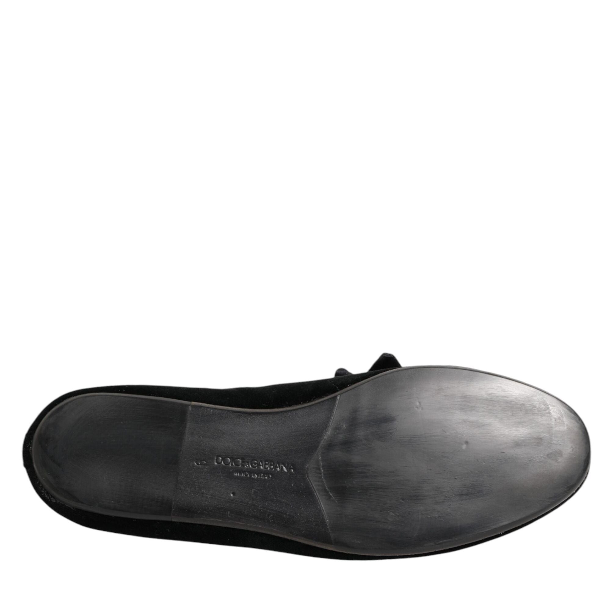 Dolce & Gabbana Black Suede Cotton Rose Slip On Loafers Shoes