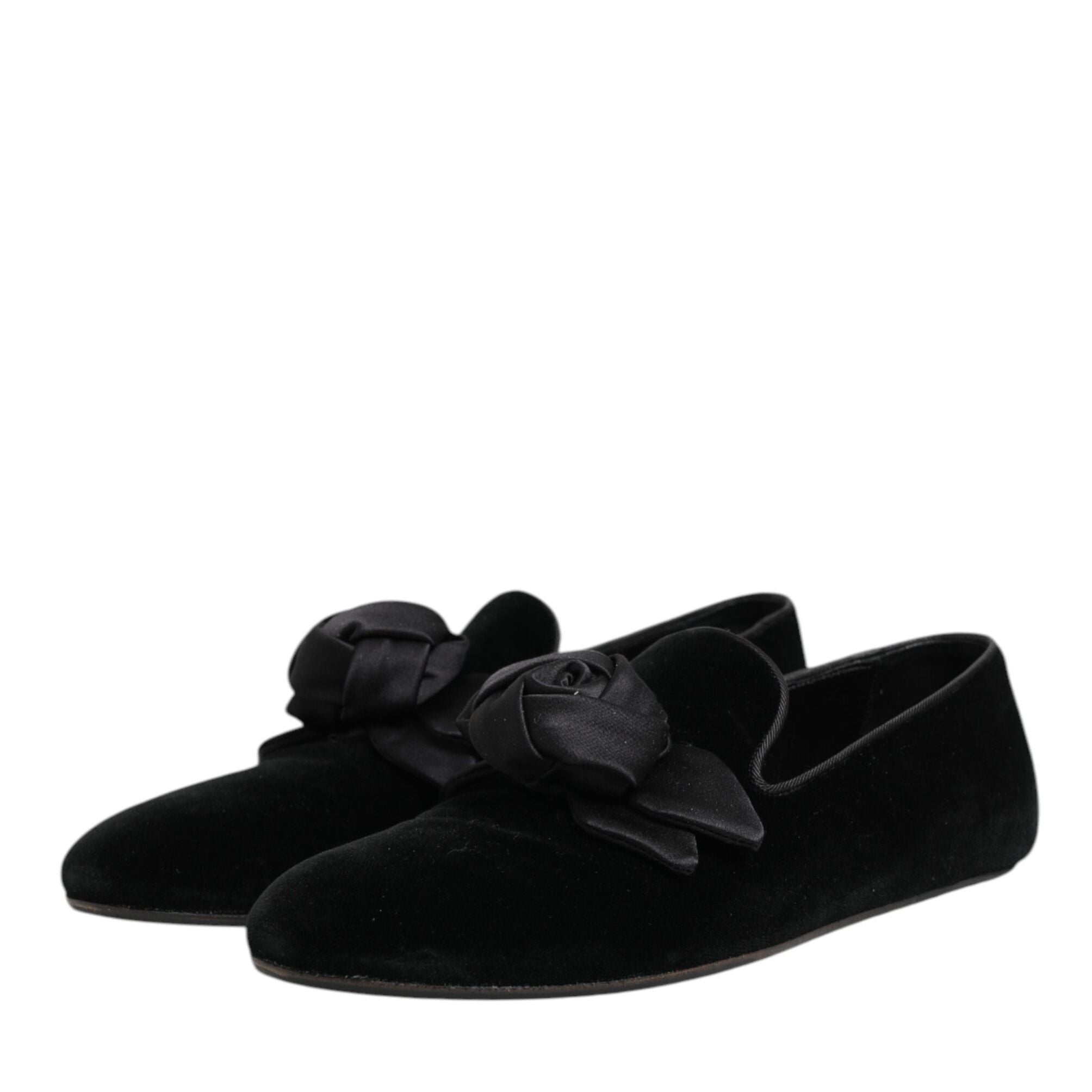 Dolce & Gabbana Black Suede Cotton Rose Slip On Loafers Shoes