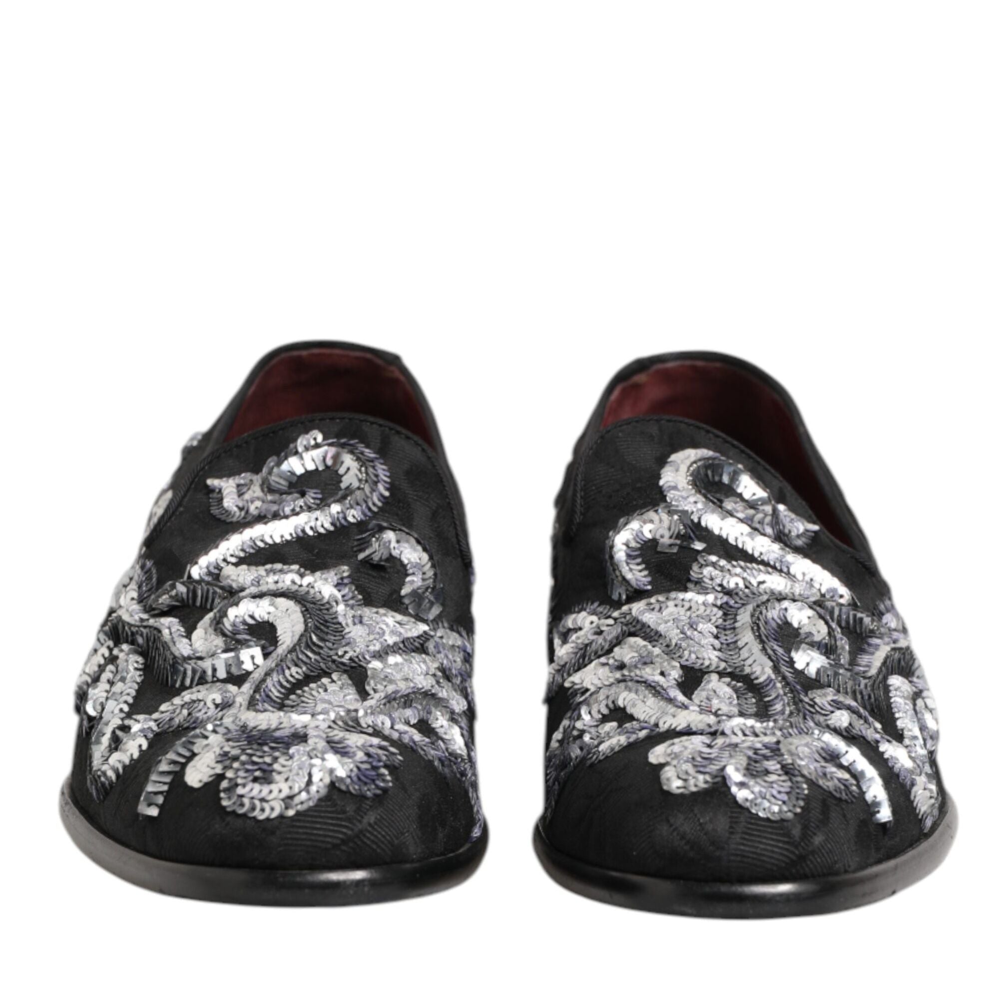 Dolce & Gabbana Black Silver Sequined Loafers Men Dress Shoes
