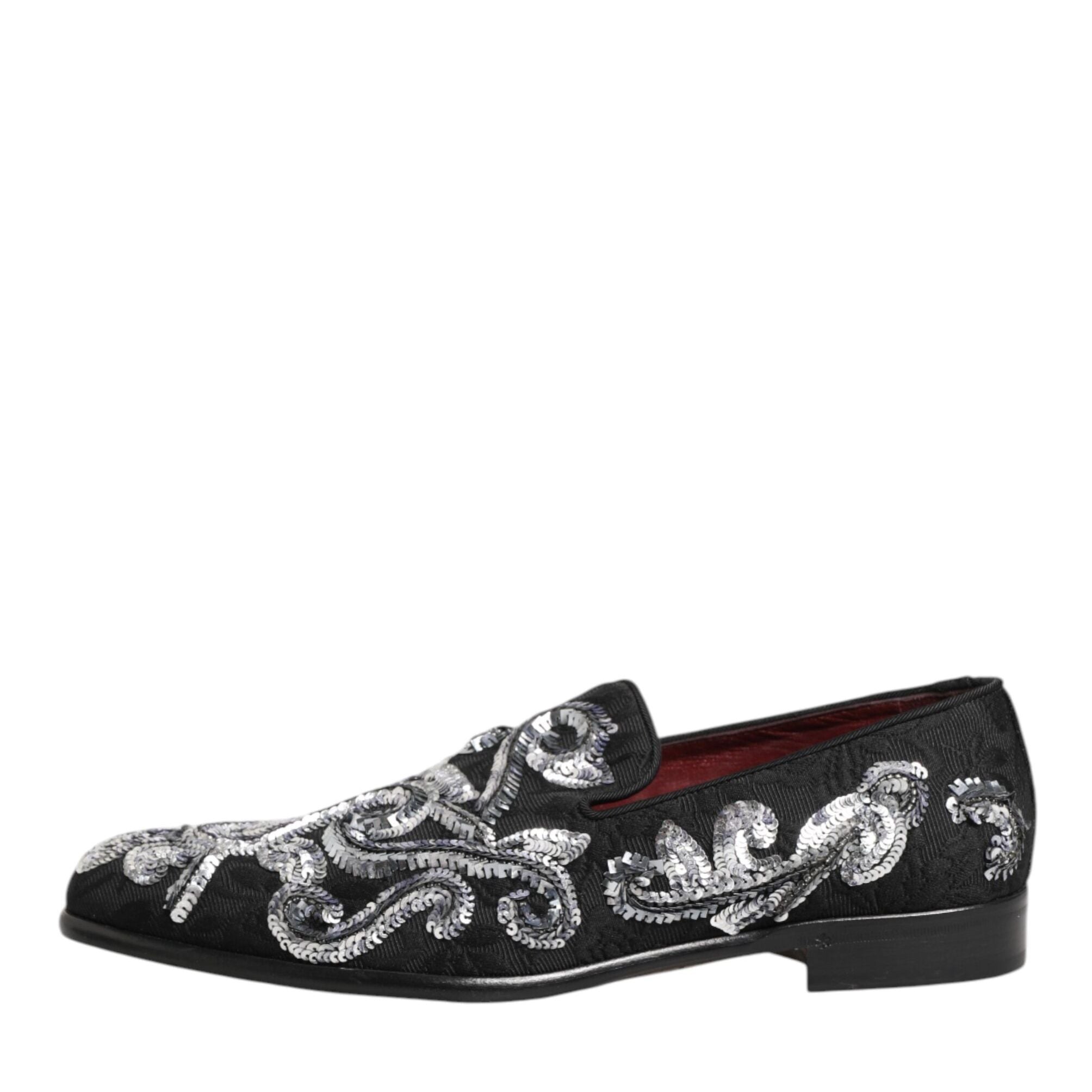 Dolce & Gabbana Black Silver Sequined Loafers Men Dress Shoes
