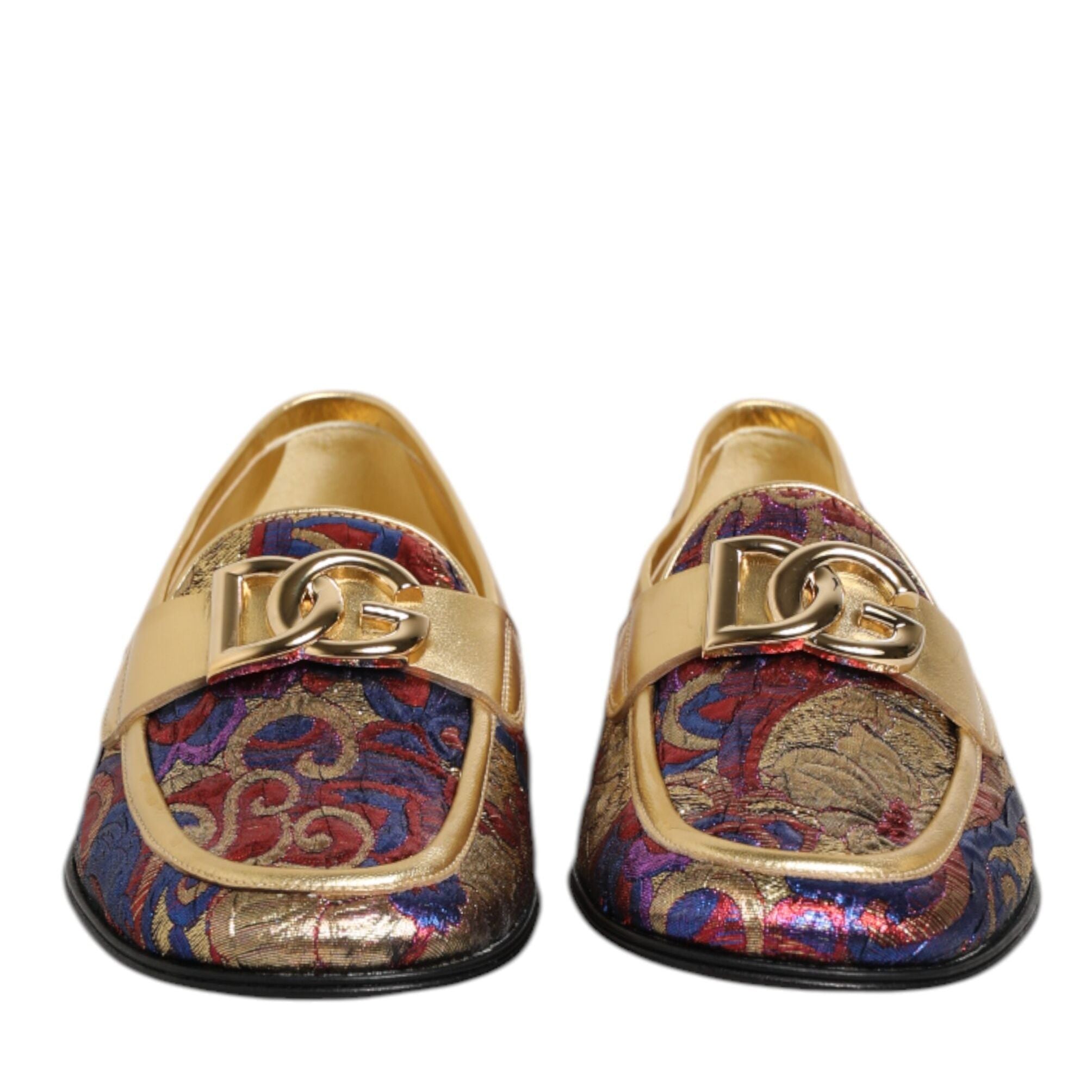 Dolce & Gabbana Multicolor Jacquard Gold DG Logo Loafer Shoes