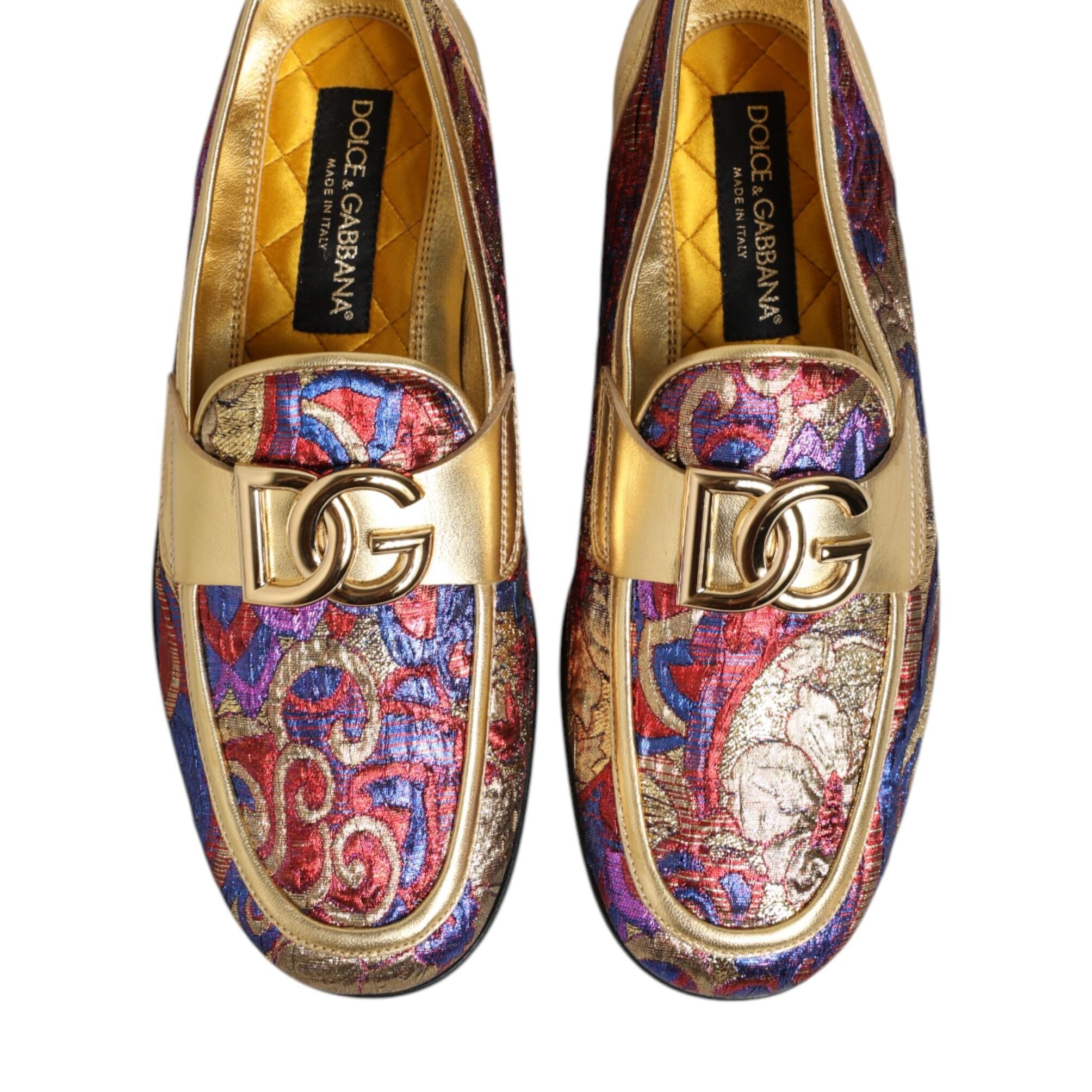 Dolce & Gabbana Multicolor Jacquard Gold DG Logo Loafer Shoes