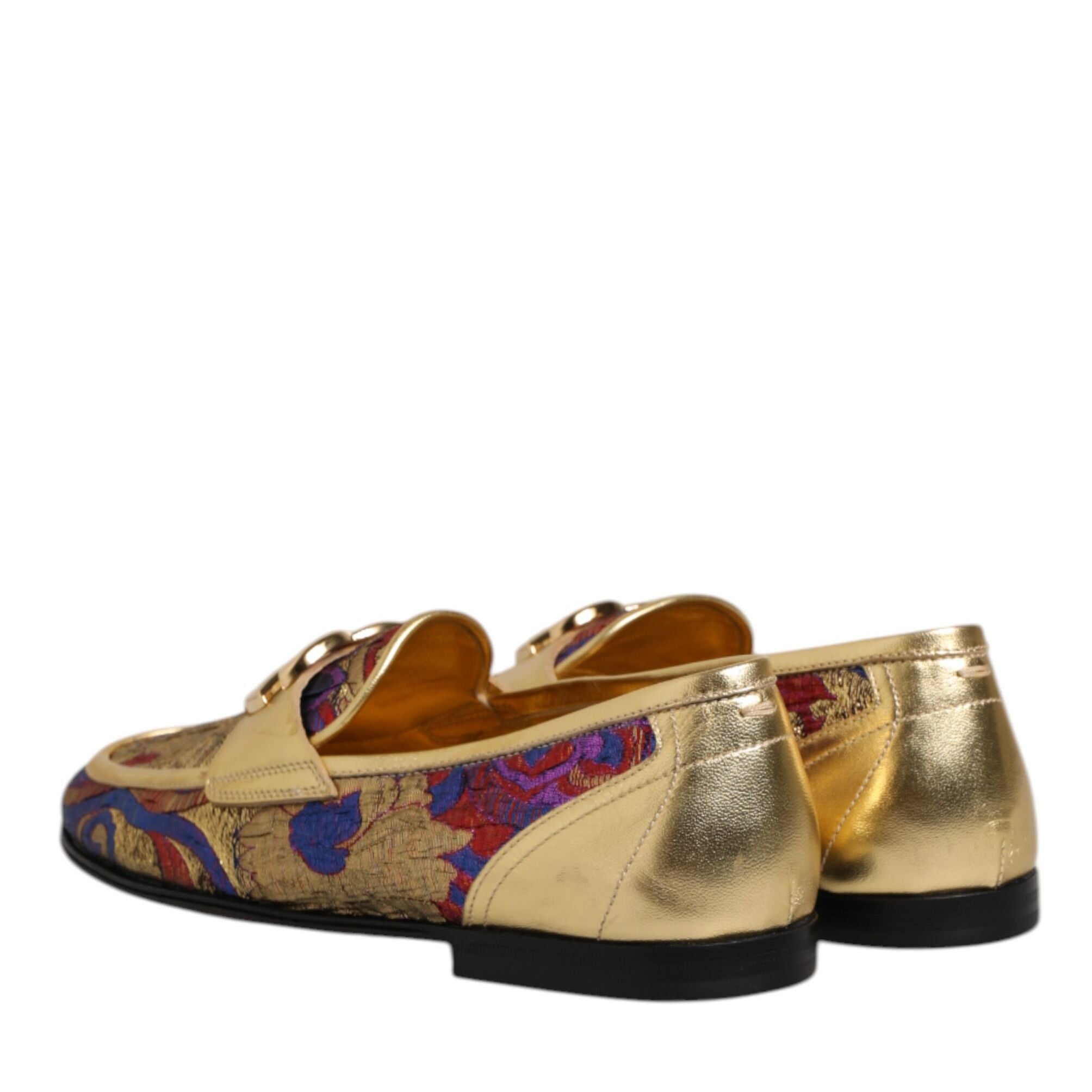 Dolce & Gabbana Multicolor Jacquard Gold DG Logo Loafer Shoes