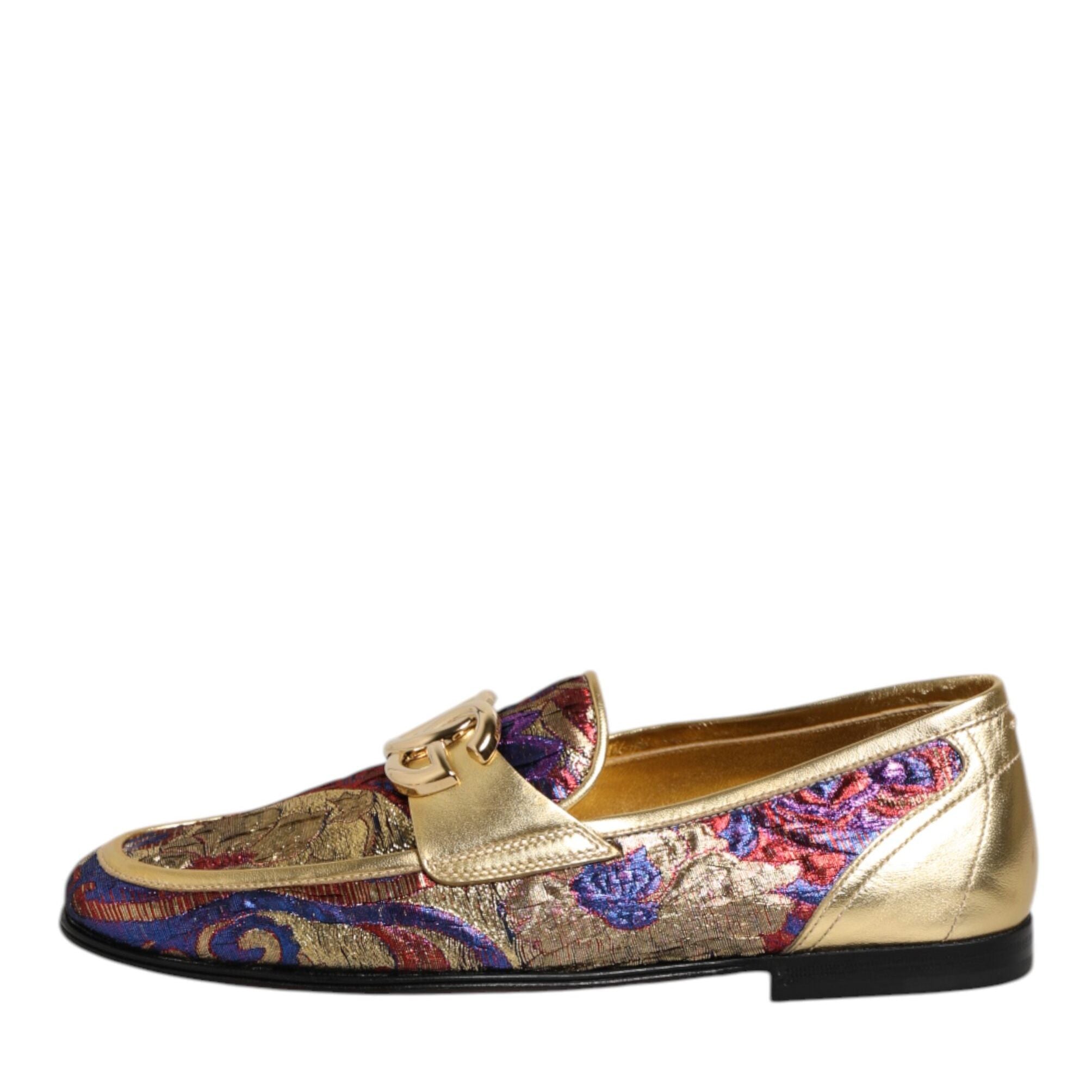 Dolce & Gabbana Multicolor Jacquard Gold DG Logo Loafer Shoes