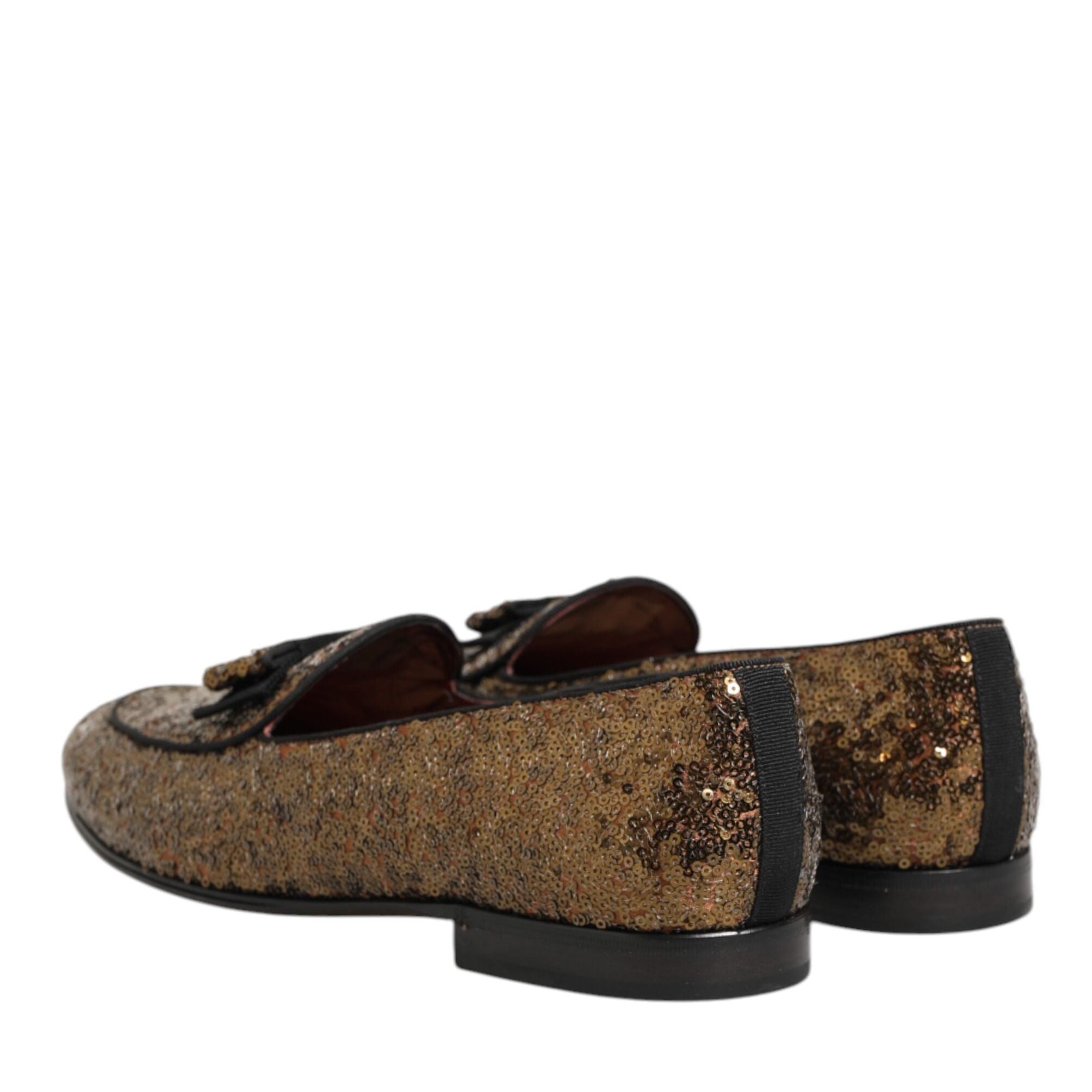 Dolce & Gabbana Gold Sequined Slip On Loafers Men Dress Shoes