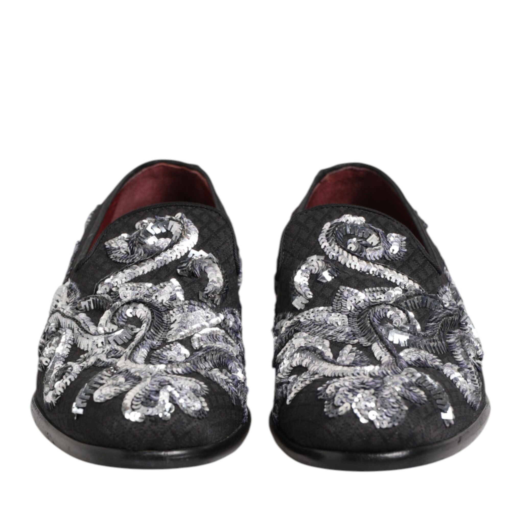 Dolce & Gabbana Black Silver Sequined Loafers Men Dress Shoes