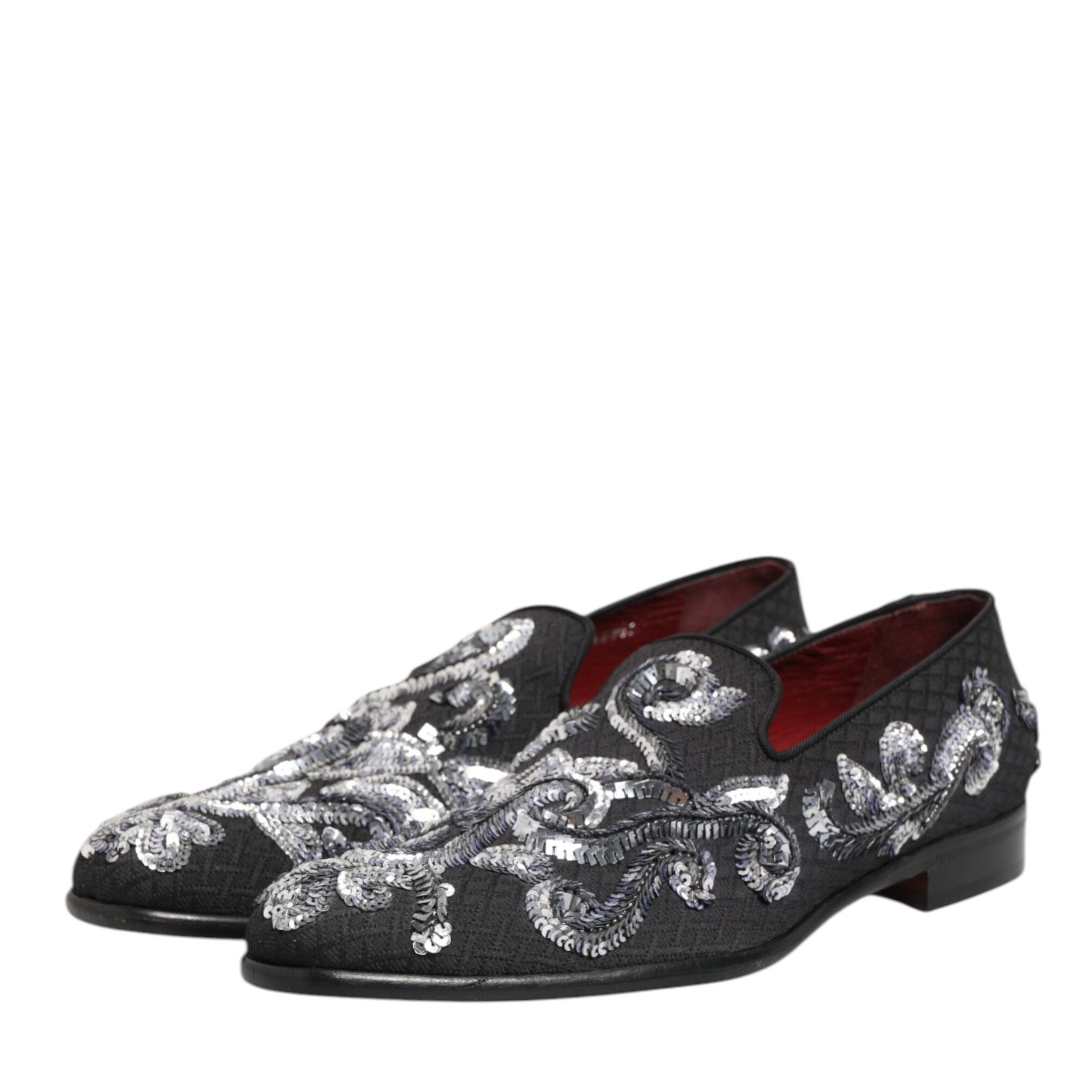 Dolce & Gabbana Black Silver Sequined Loafers Men Dress Shoes