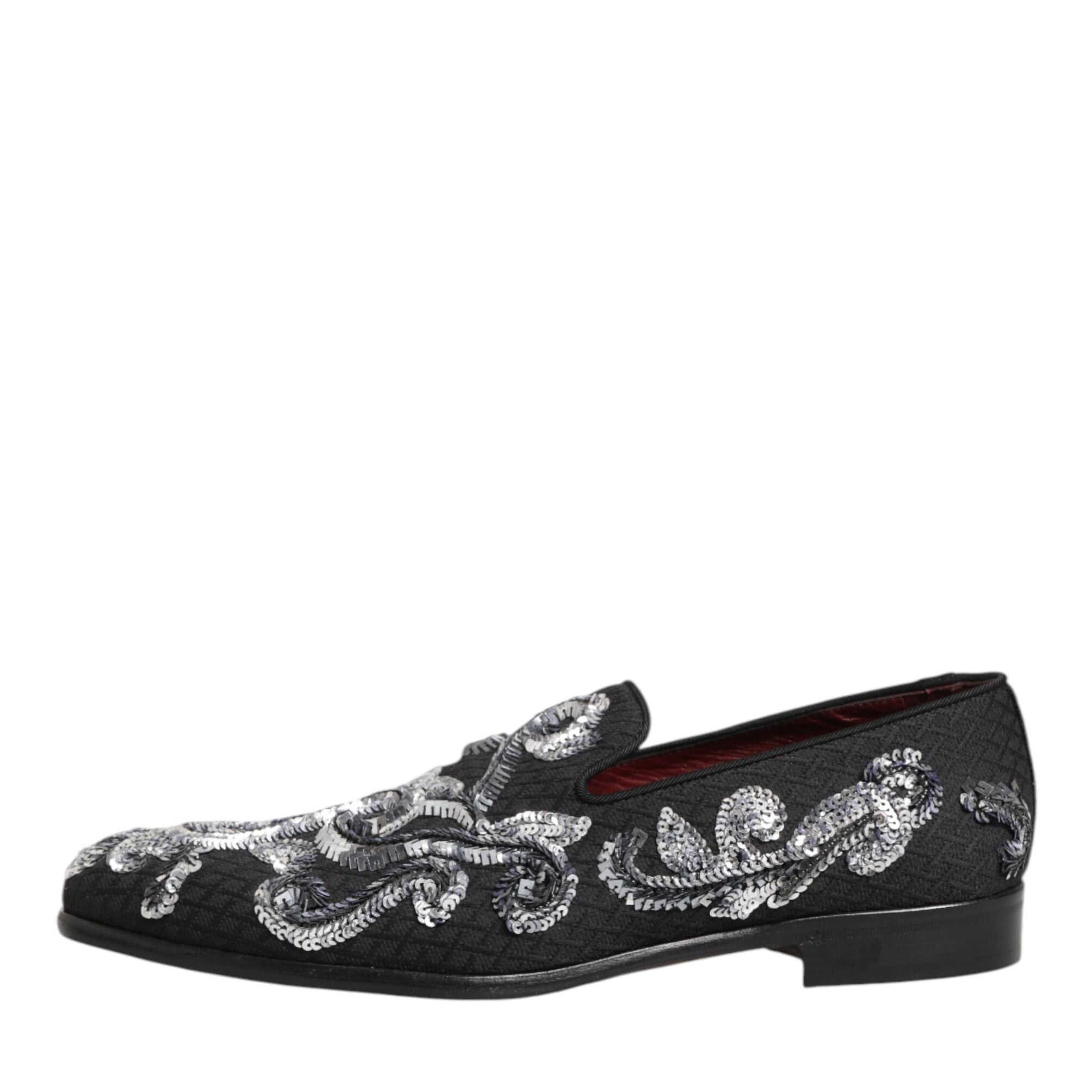 Dolce & Gabbana Black Silver Sequined Loafers Men Dress Shoes