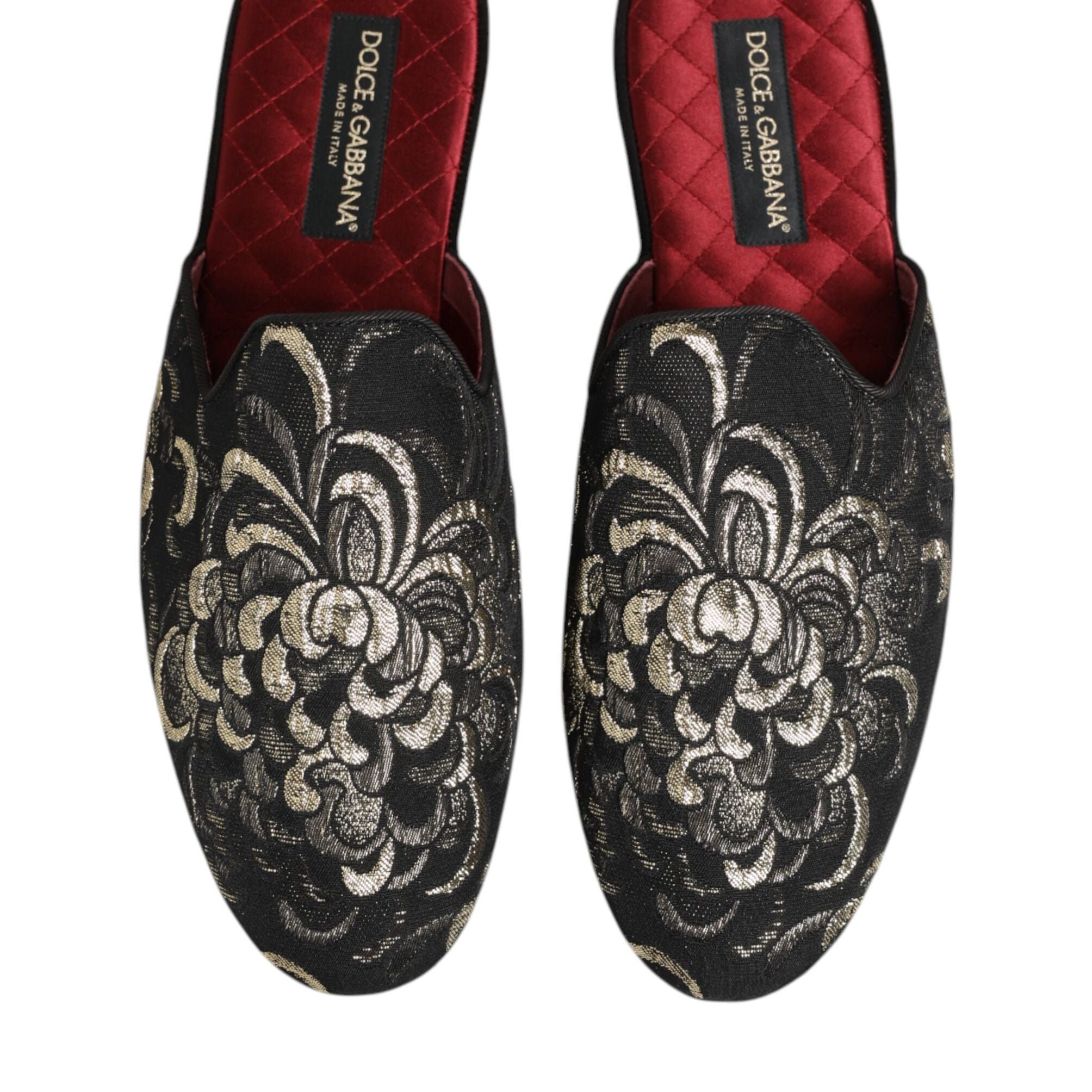 Dolce & Gabbana Black Floral Jacquard Slides Slippers Shoes