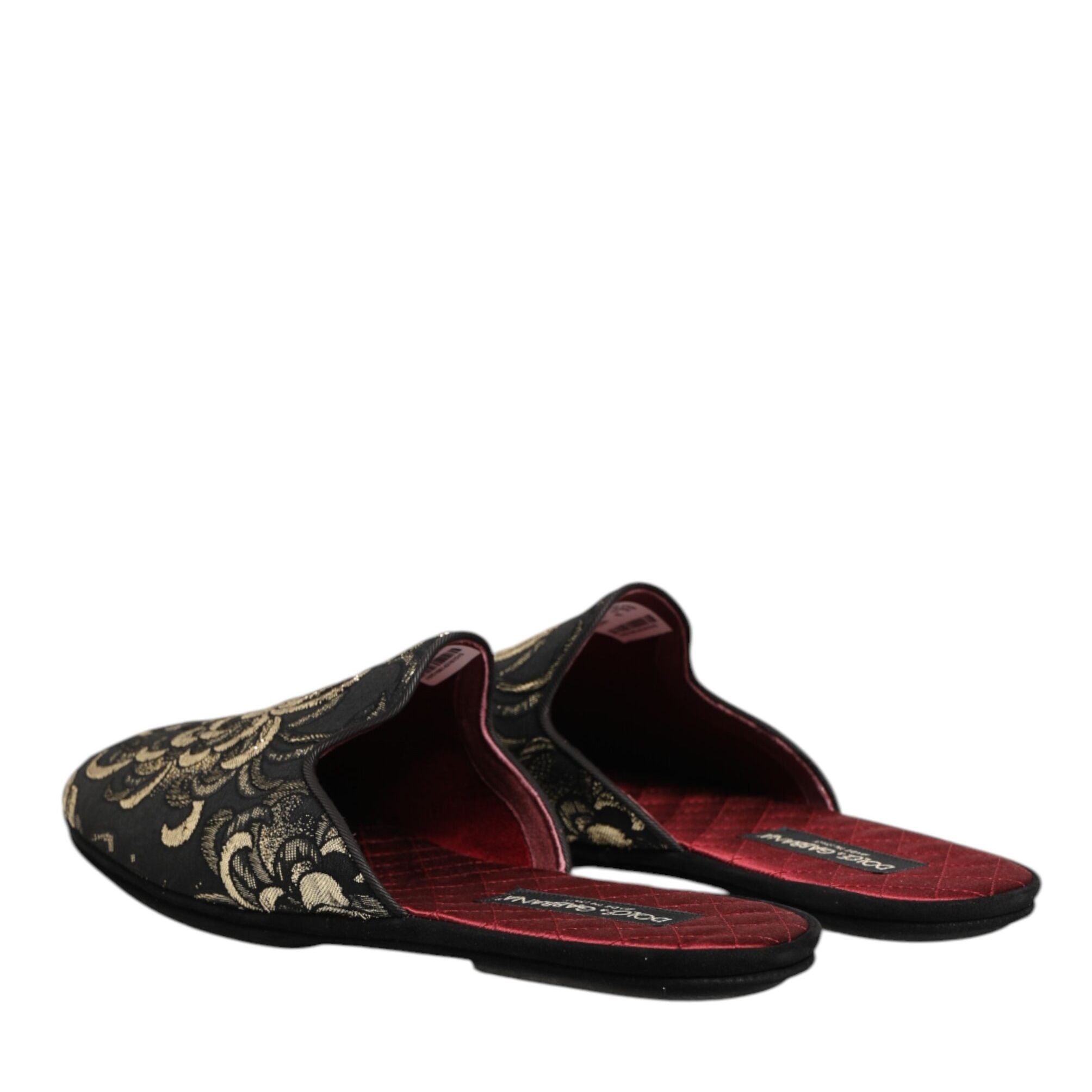 Dolce & Gabbana Black Floral Jacquard Slides Slippers Shoes