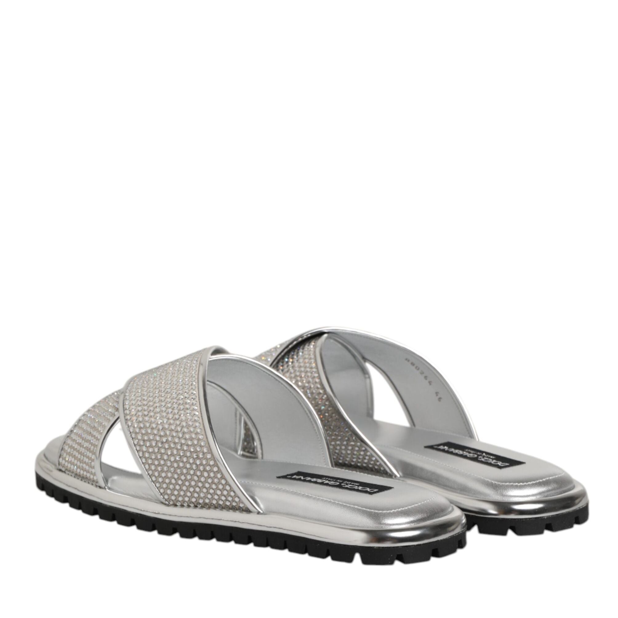 Dolce & Gabbana Silver Strass Slides Flats Slippers Shoes