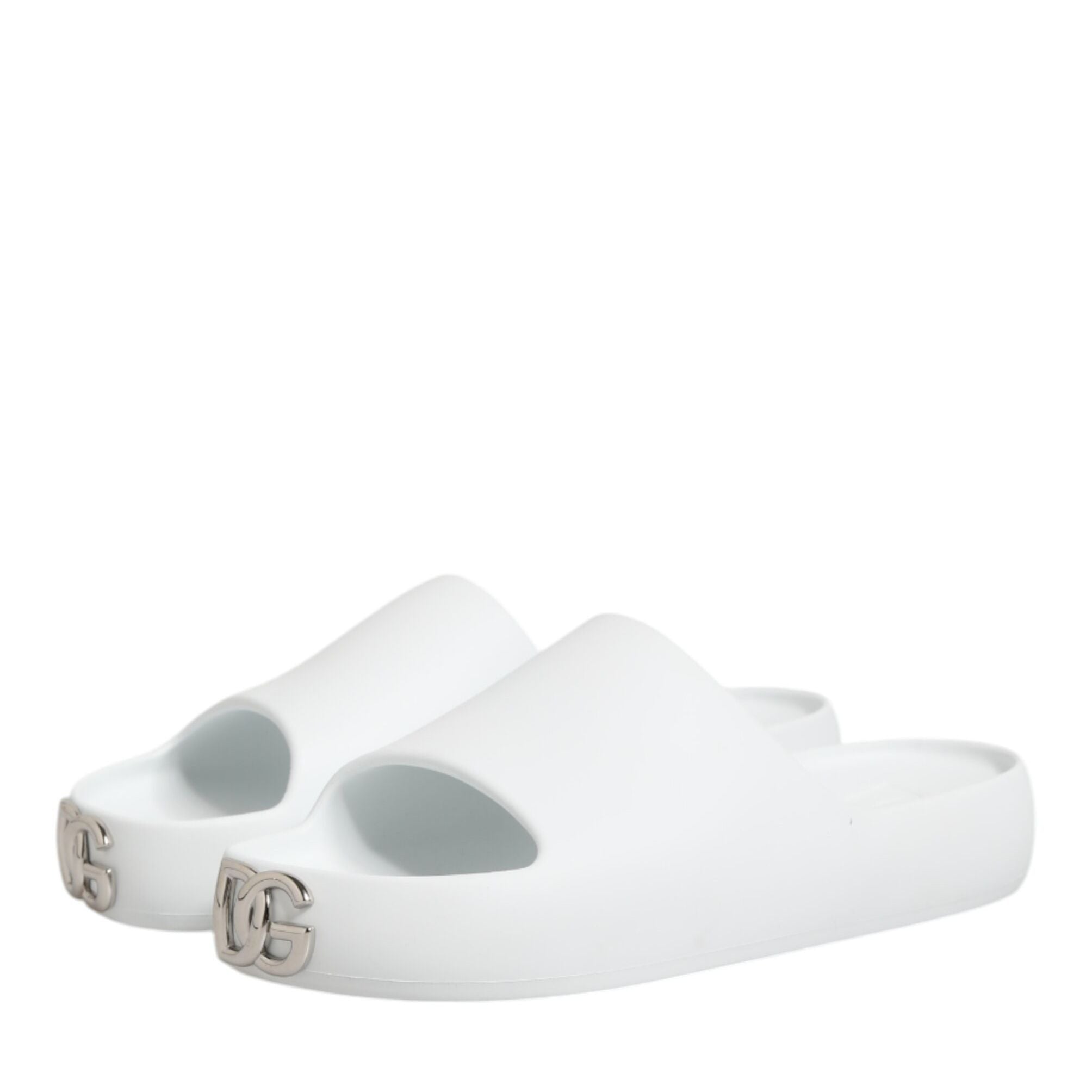 Dolce & Gabbana White Logo Slides Sandals Men Beachwear Shoes