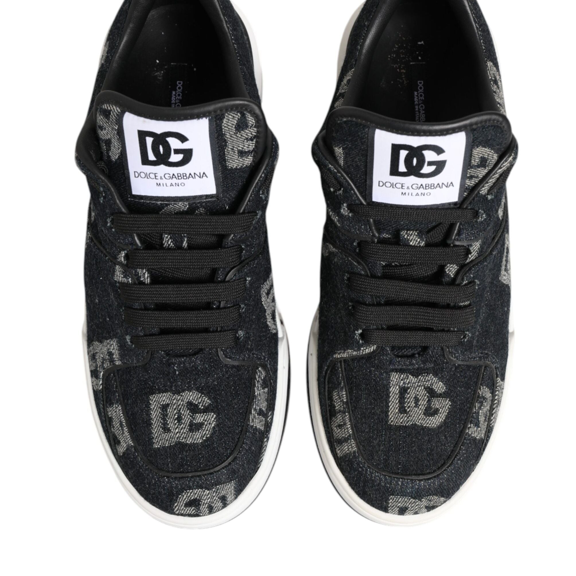 Dolce & Gabbana Blue Cotton Denim Logo Low Top Sneakers Shoes