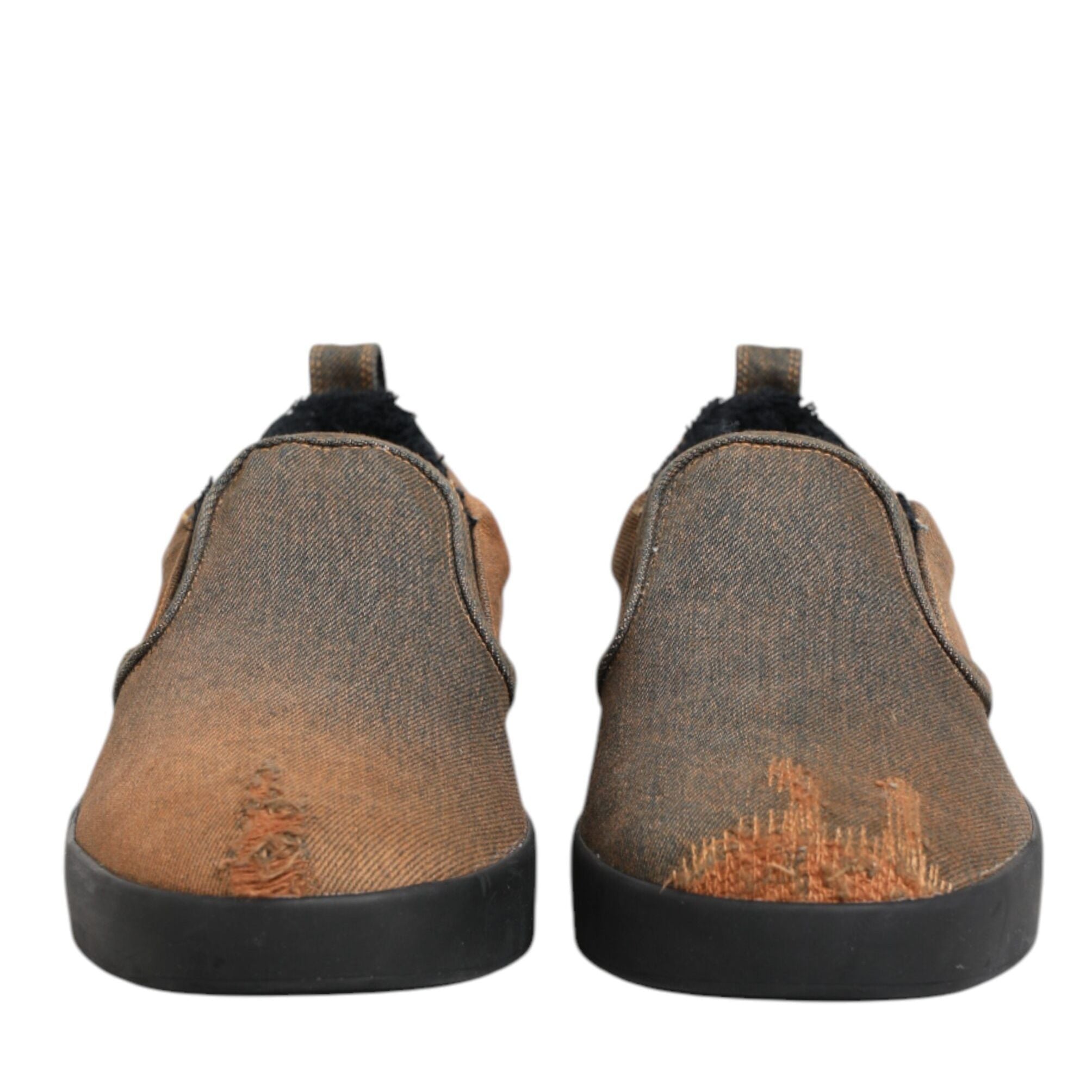 Dolce & Gabbana Brown Cotton Low Top Slip On Sneakers Shoes