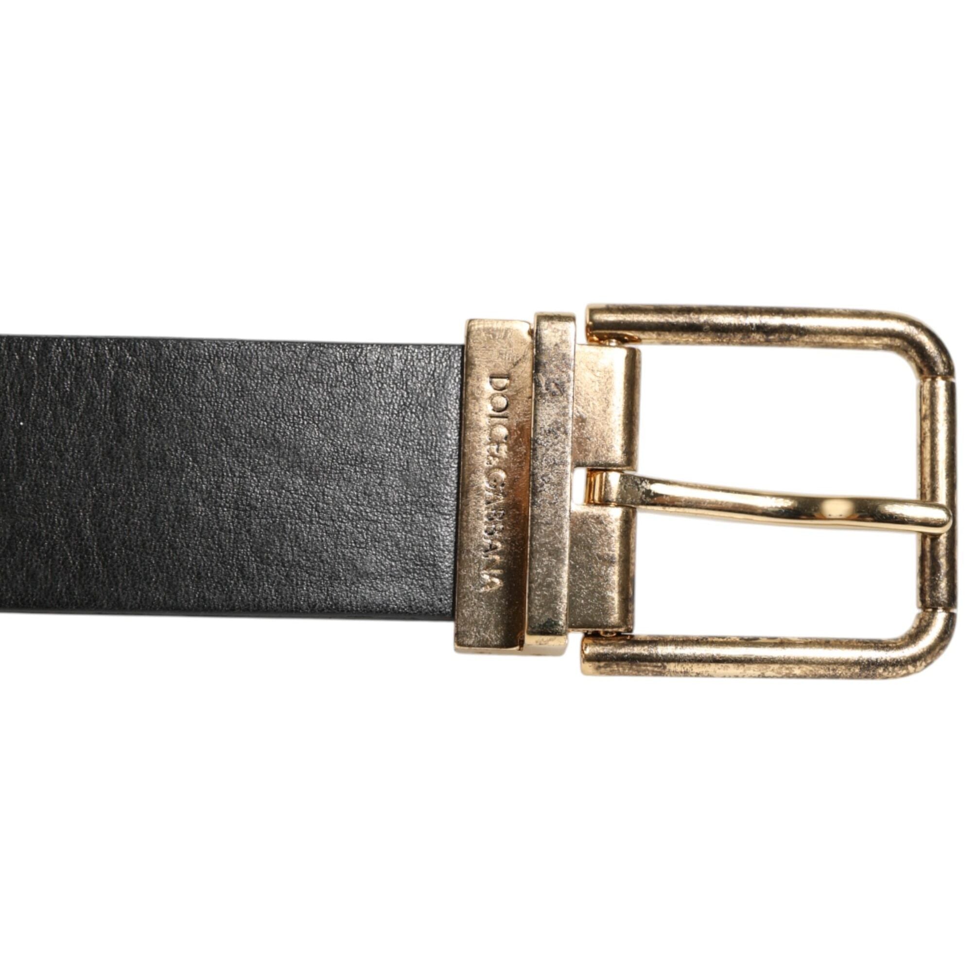 Dolce & Gabbana Black Leather Gold Silver Coin Buckle Belt