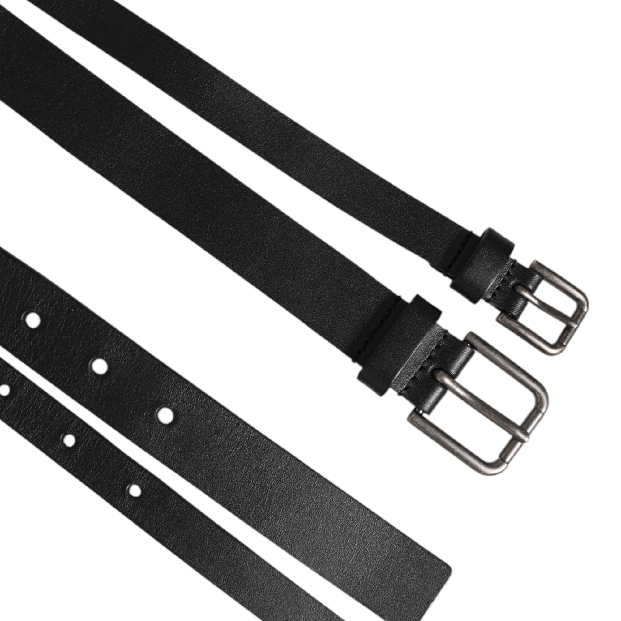 Dolce & Gabbana Black Double Strap Leather Buckle Men Belt