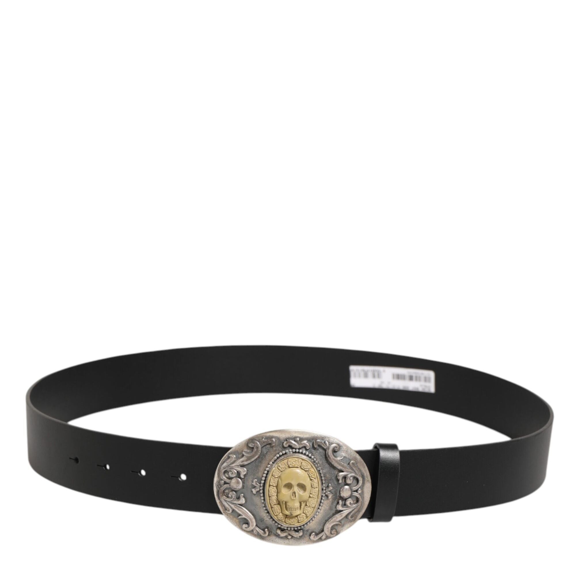 Dolce & Gabbana Black Leather Ornate Metal Buckle Men Belt