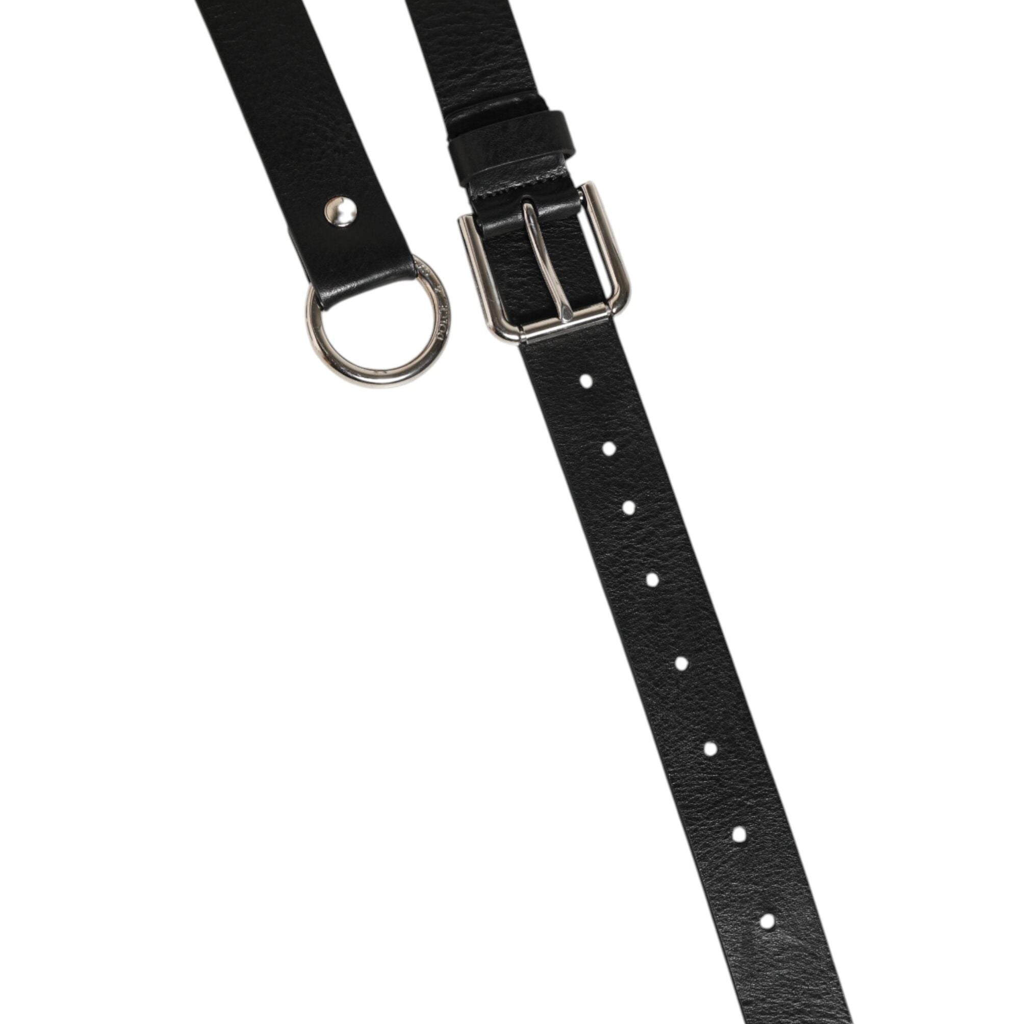 Dolce & Gabbana Black Leather Classic Metal Logo Buckle Belt