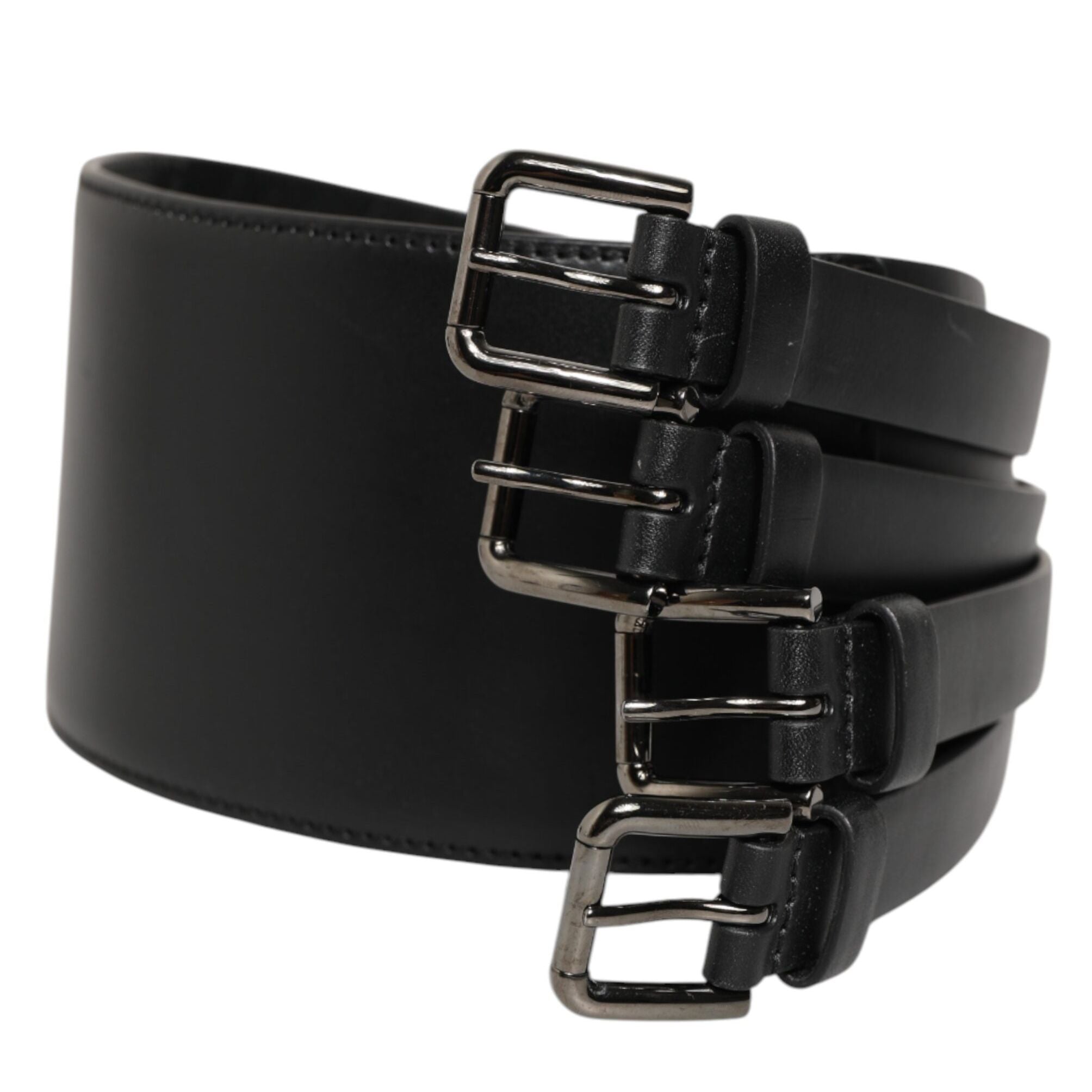 Dolce & Gabbana Black Leather 4-Strap Metal Multi-Buckle Belt