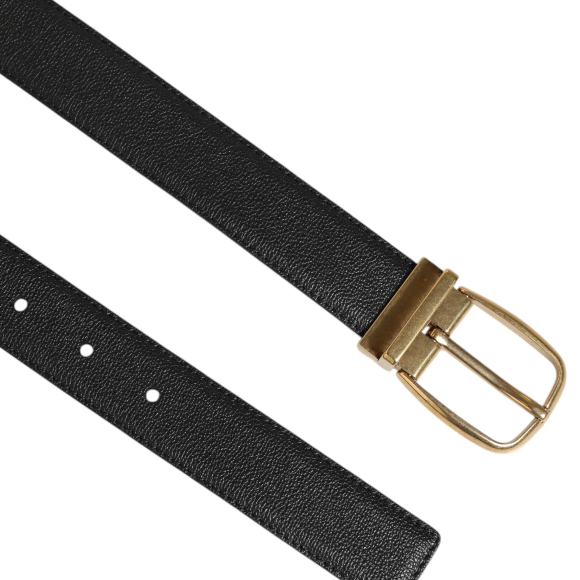 Dolce & Gabbana Black Leather Classic Metal Logo Buckle Belt