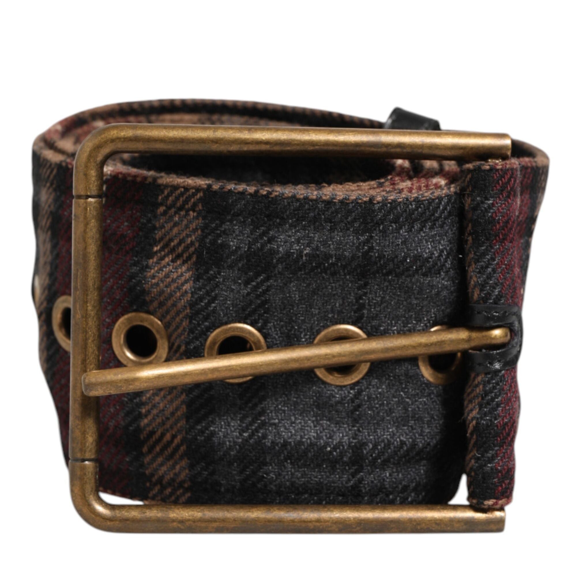 Dolce & Gabbana Plaid Fabric Logo Plate Brass Buckle Belt