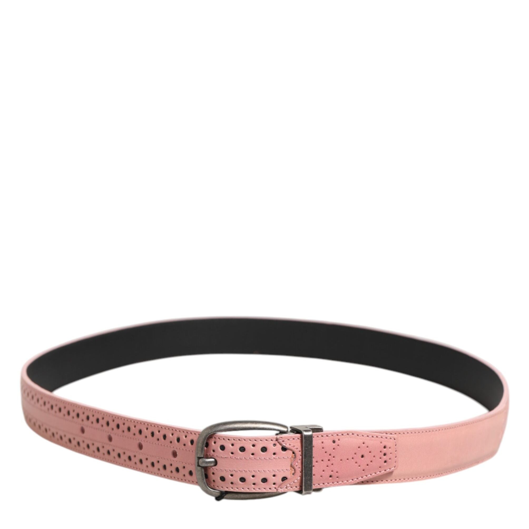 Dolce & Gabbana Pink Leather Perforated Detailing Buckle Belt