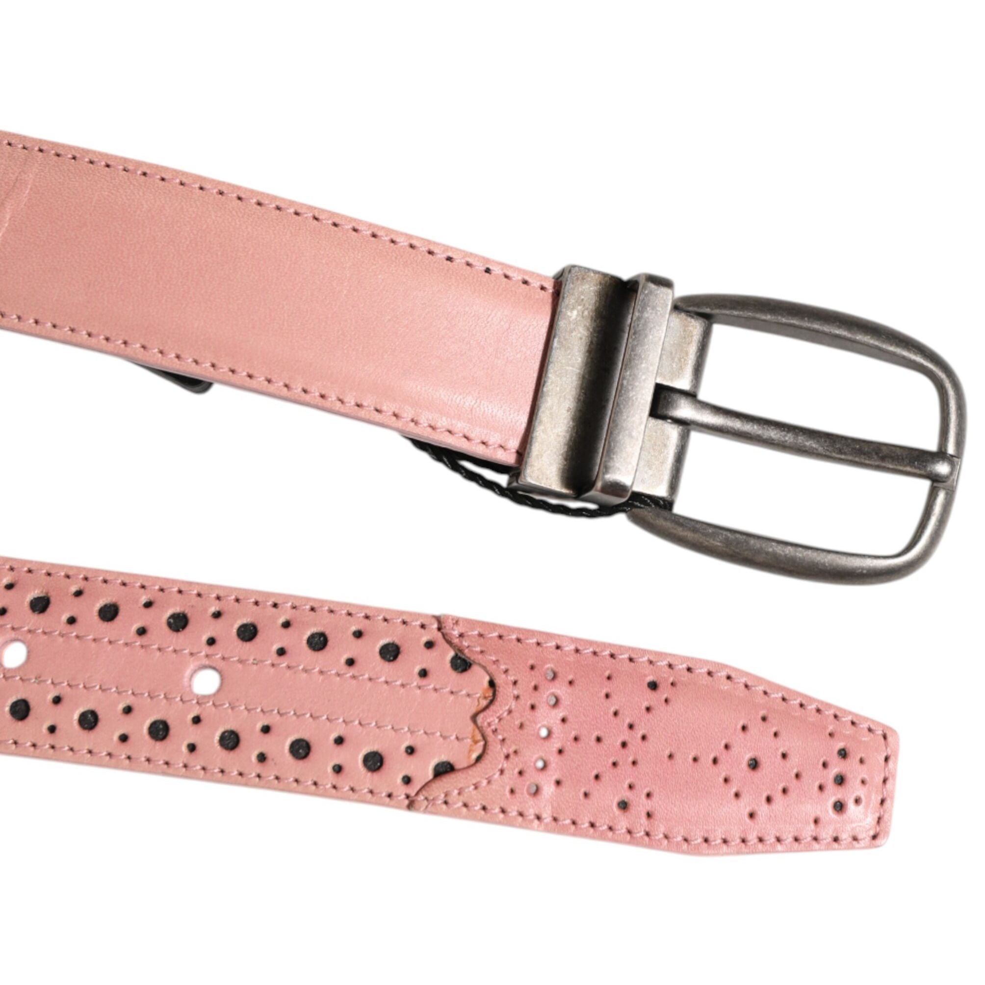 Dolce & Gabbana Pink Leather Perforated Detailing Buckle Belt