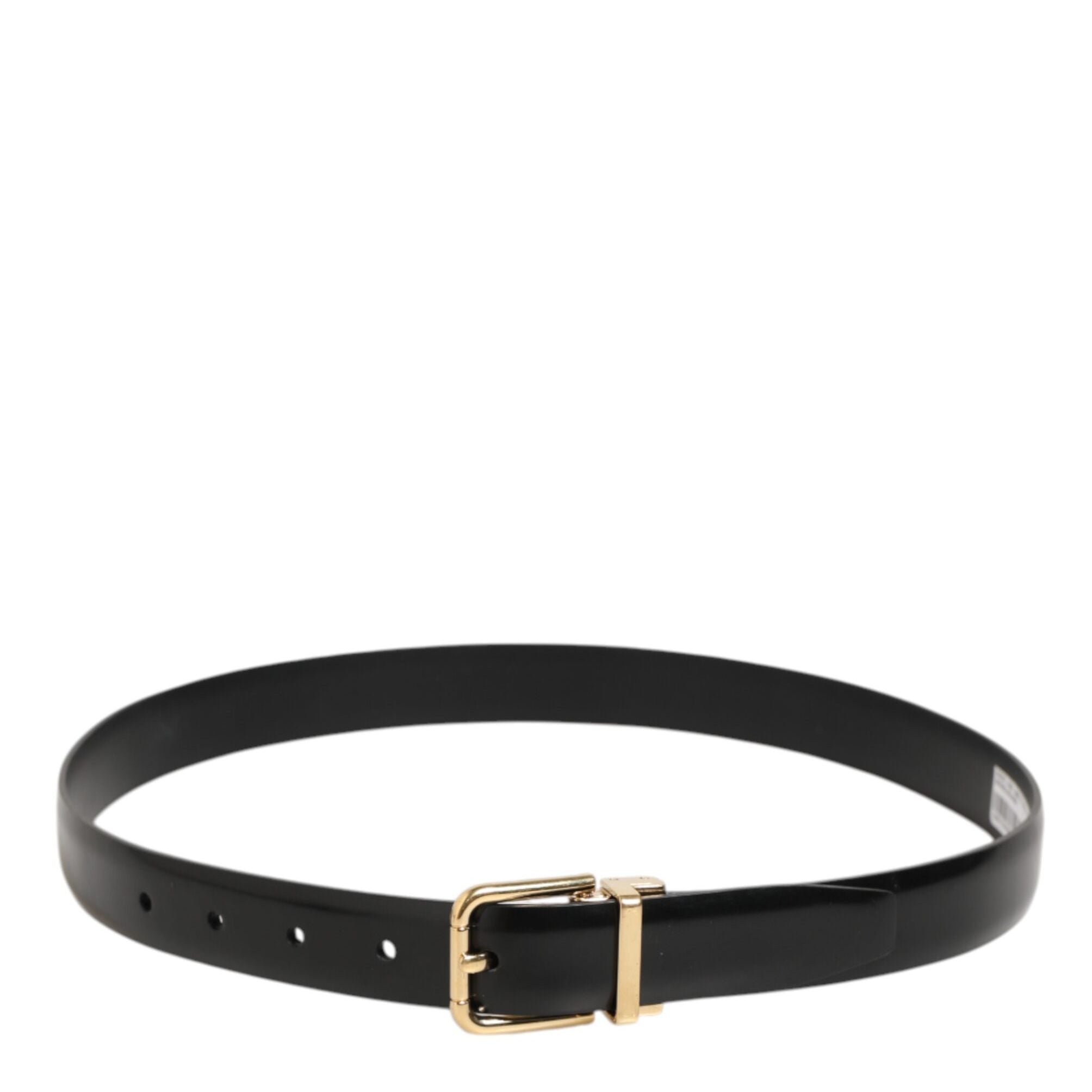 Dolce & Gabbana Black Classic Leather Gold-Tone Buckle Belt