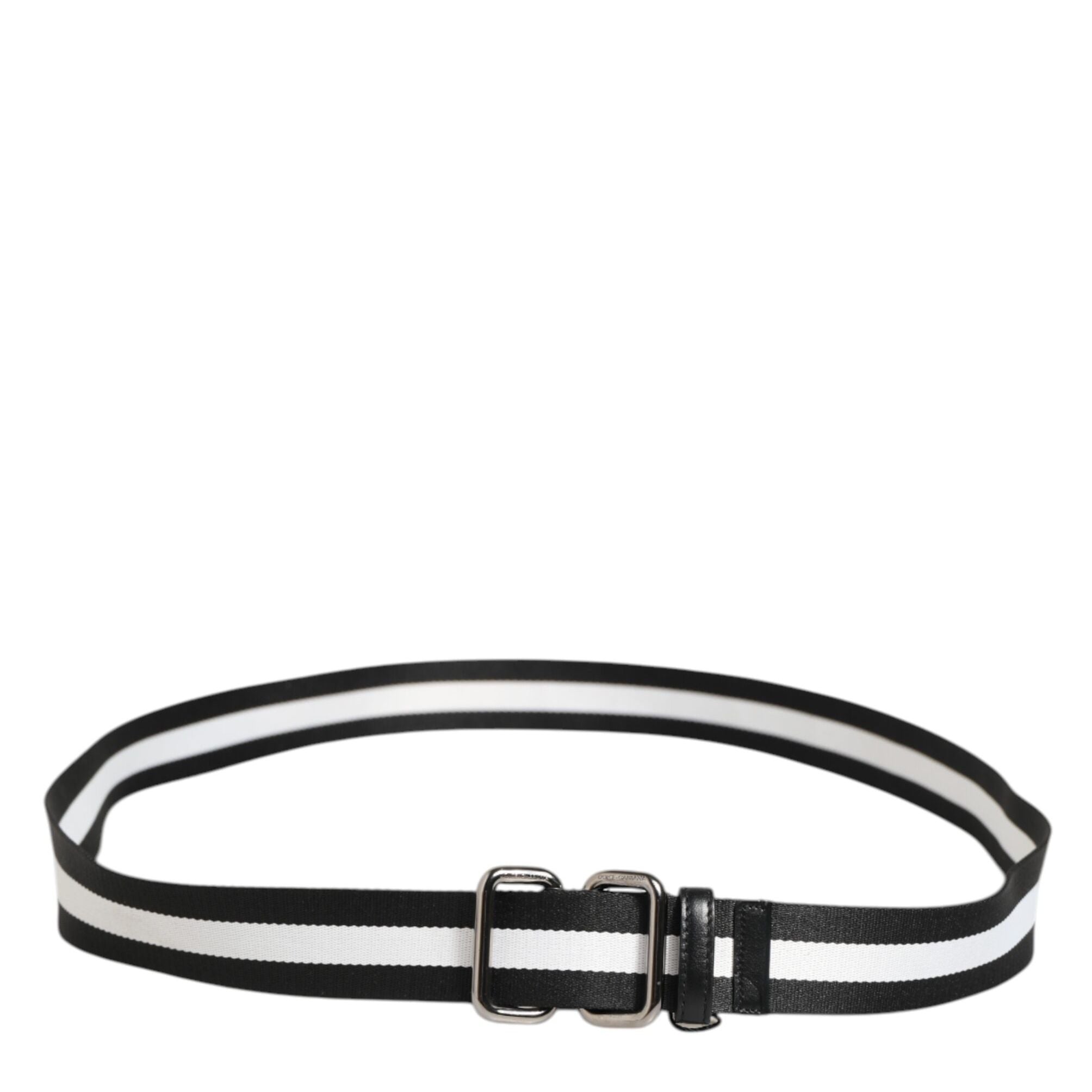 Dolce & Gabbana Black White Striped Logo Metal Buckle Belt