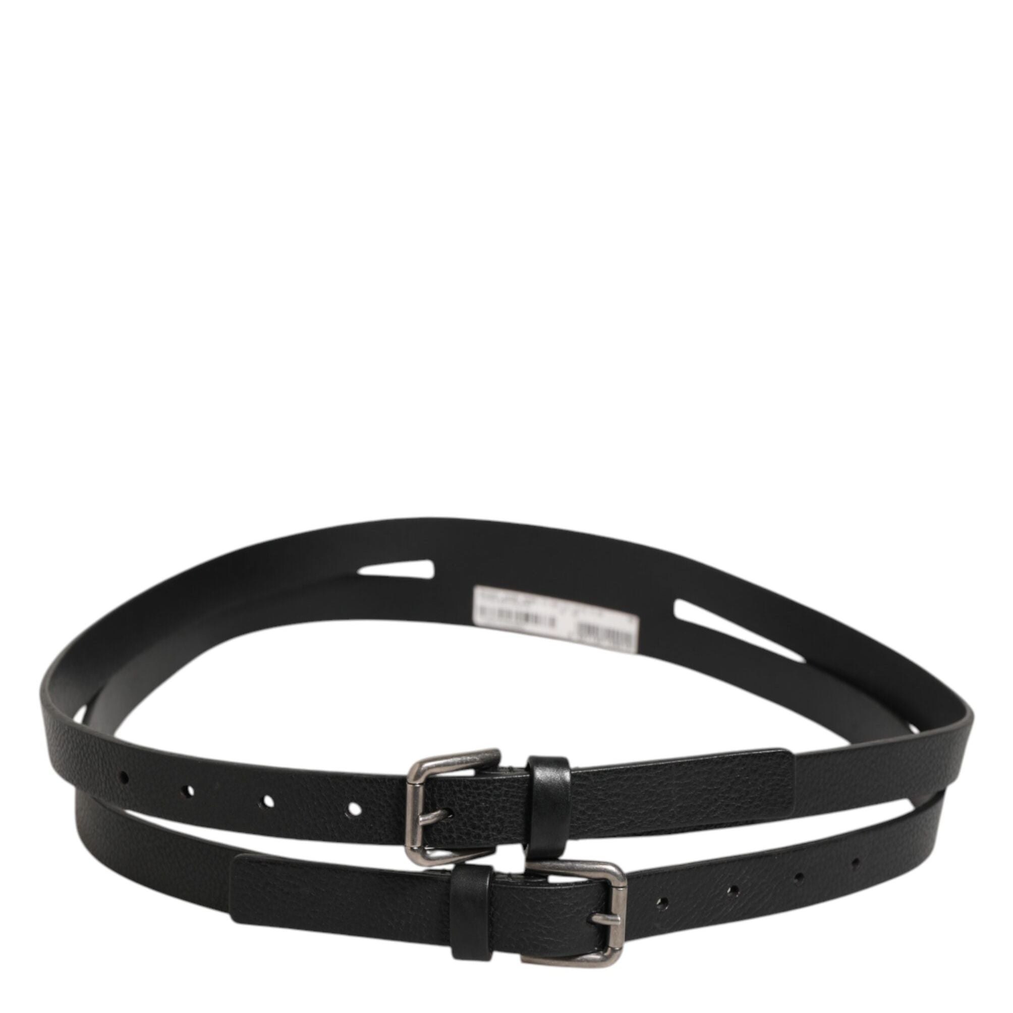 Dolce & Gabbana Black Double Strap Leather Gold Buckle Belt