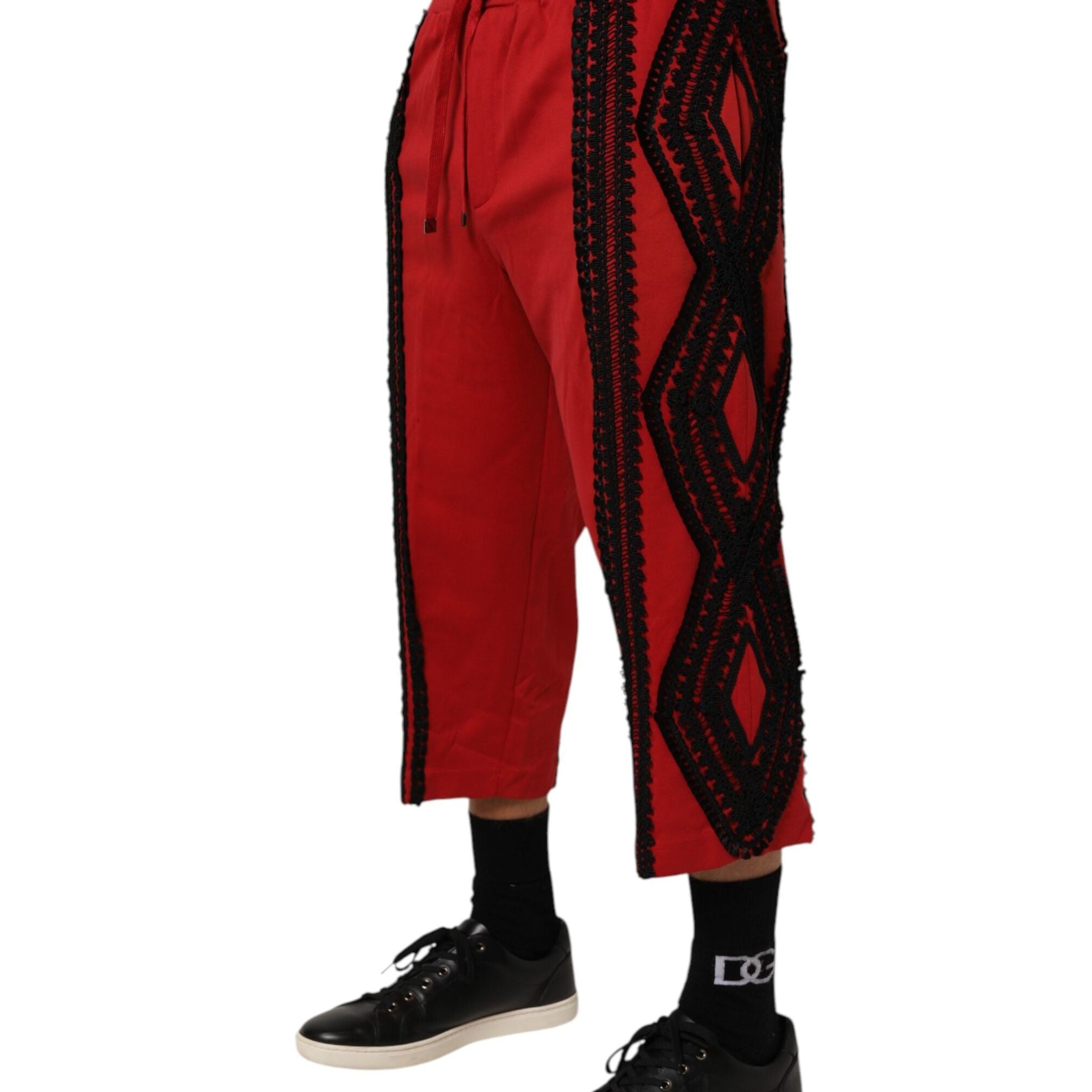 Dolce & Gabbana Red Embroidered Casual Cropped Trouser Pants