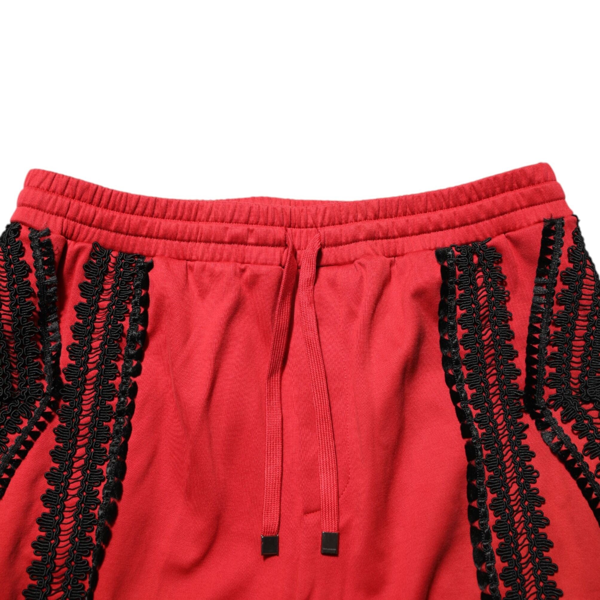 Dolce & Gabbana Red Embroidered Casual Cropped Trouser Pants