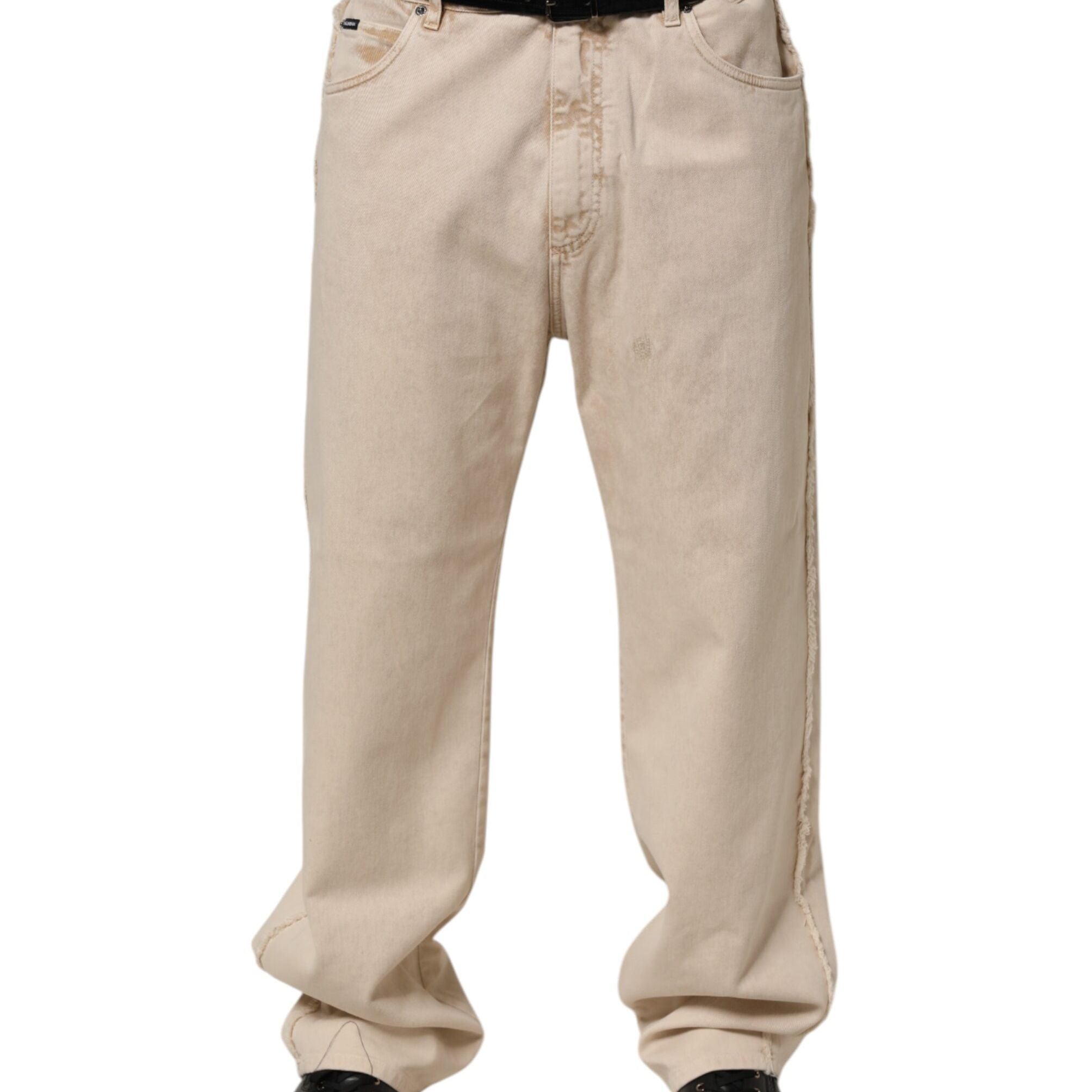 Dolce & Gabbana Beige Cotton Straight Denim Trouser Jeans