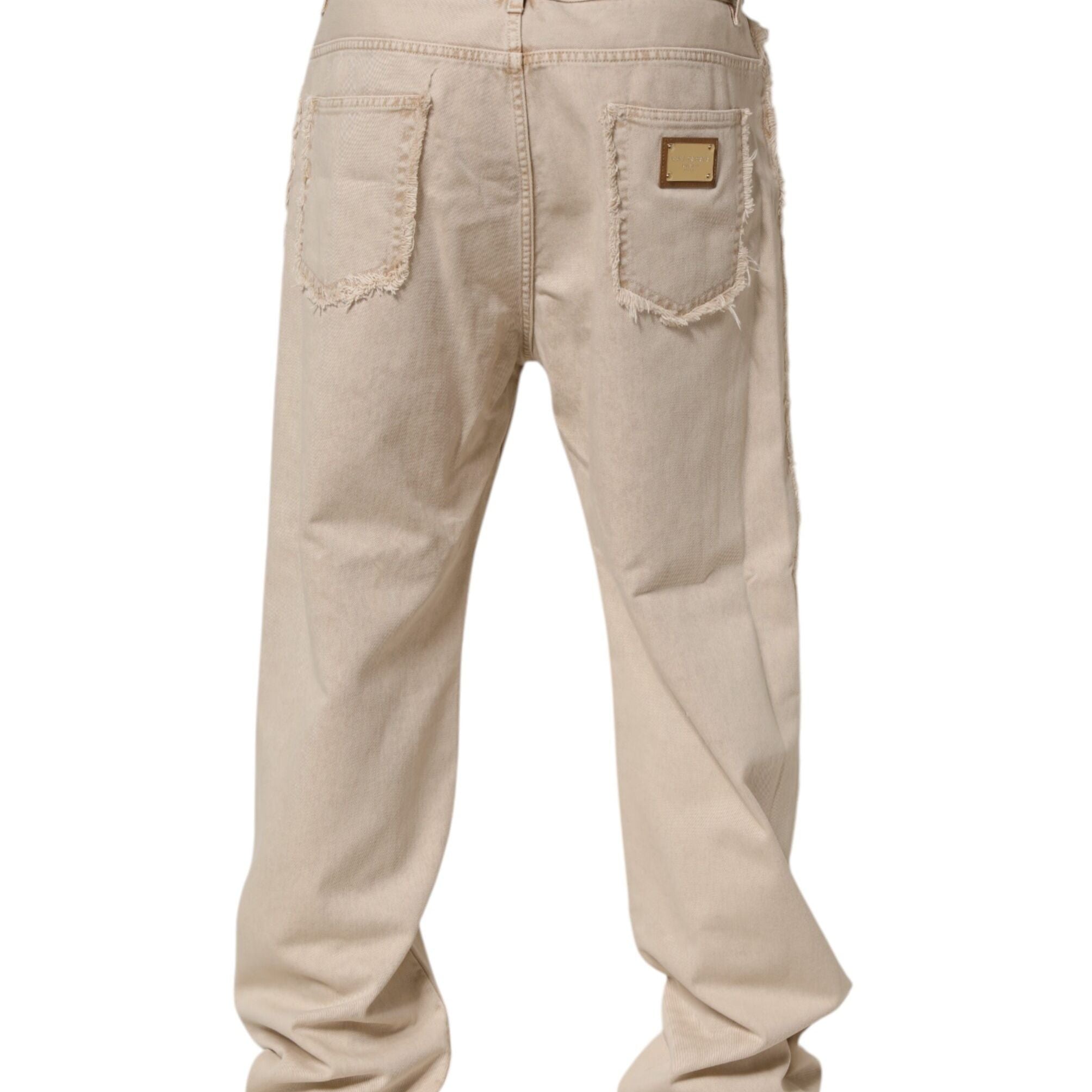 Dolce & Gabbana Beige Cotton Straight Denim Trouser Jeans