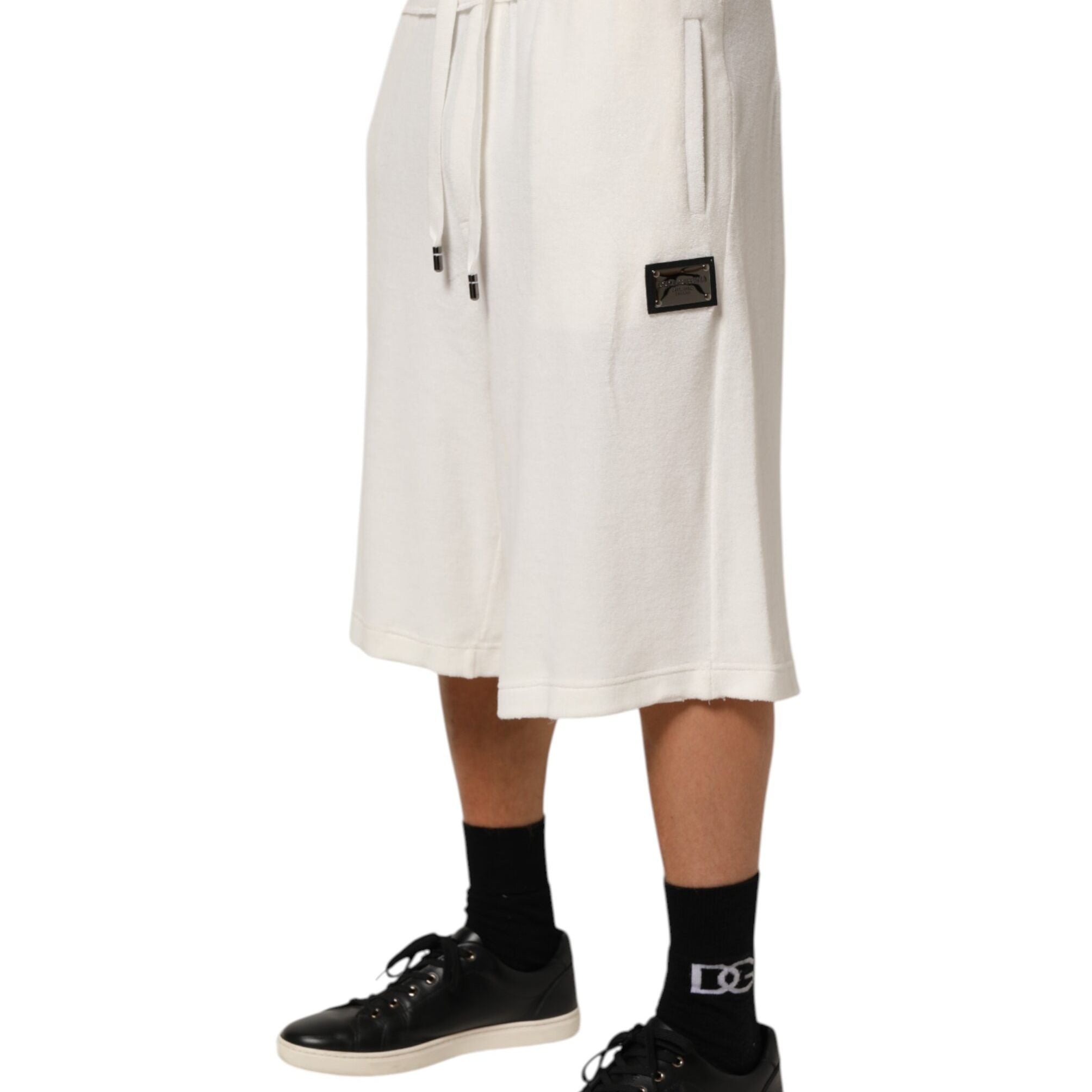 Dolce & Gabbana White Cotton Logo Plaque Men Bermuda Shorts