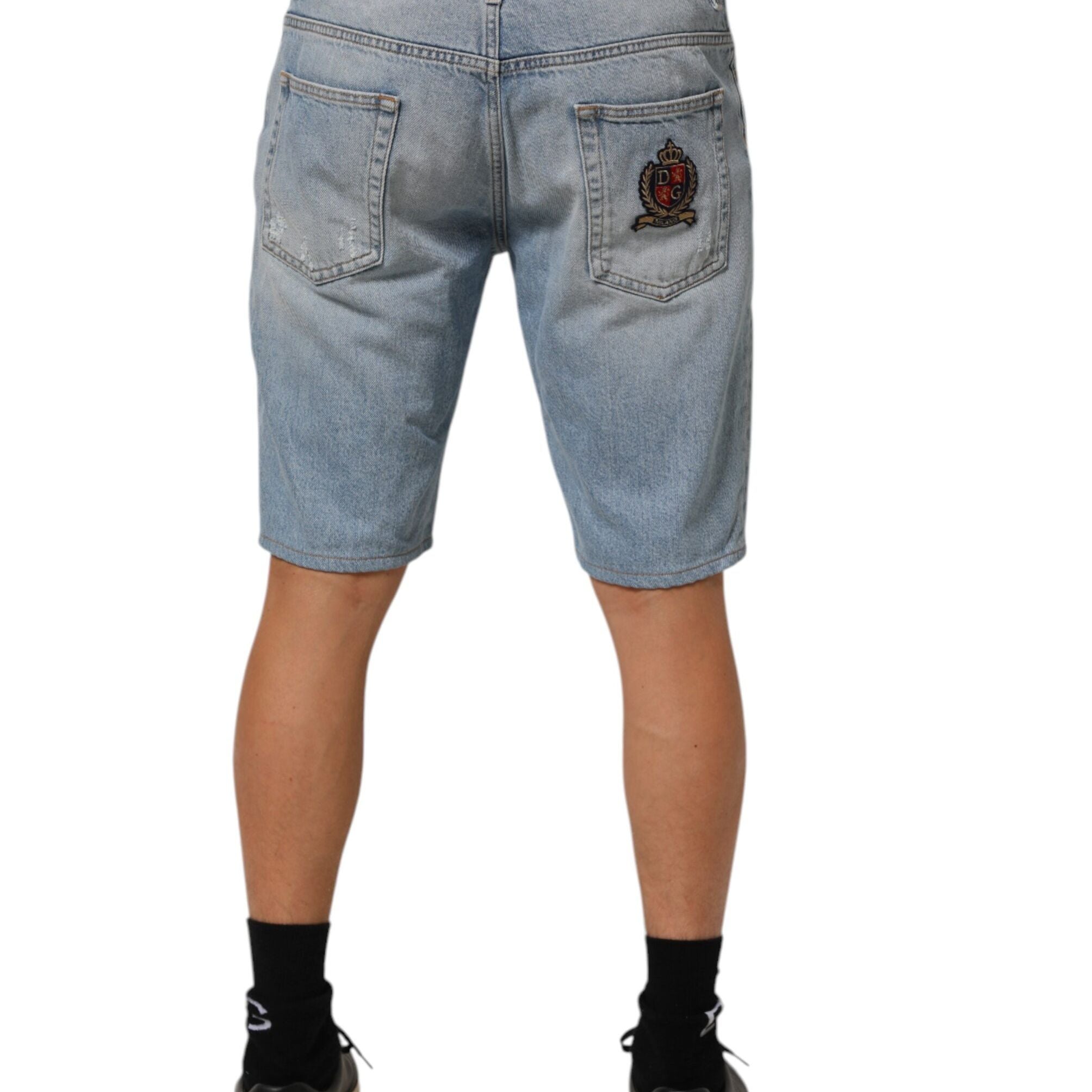 Dolce & Gabbana Blue Cotton Distressed Denim Bermuda Shorts