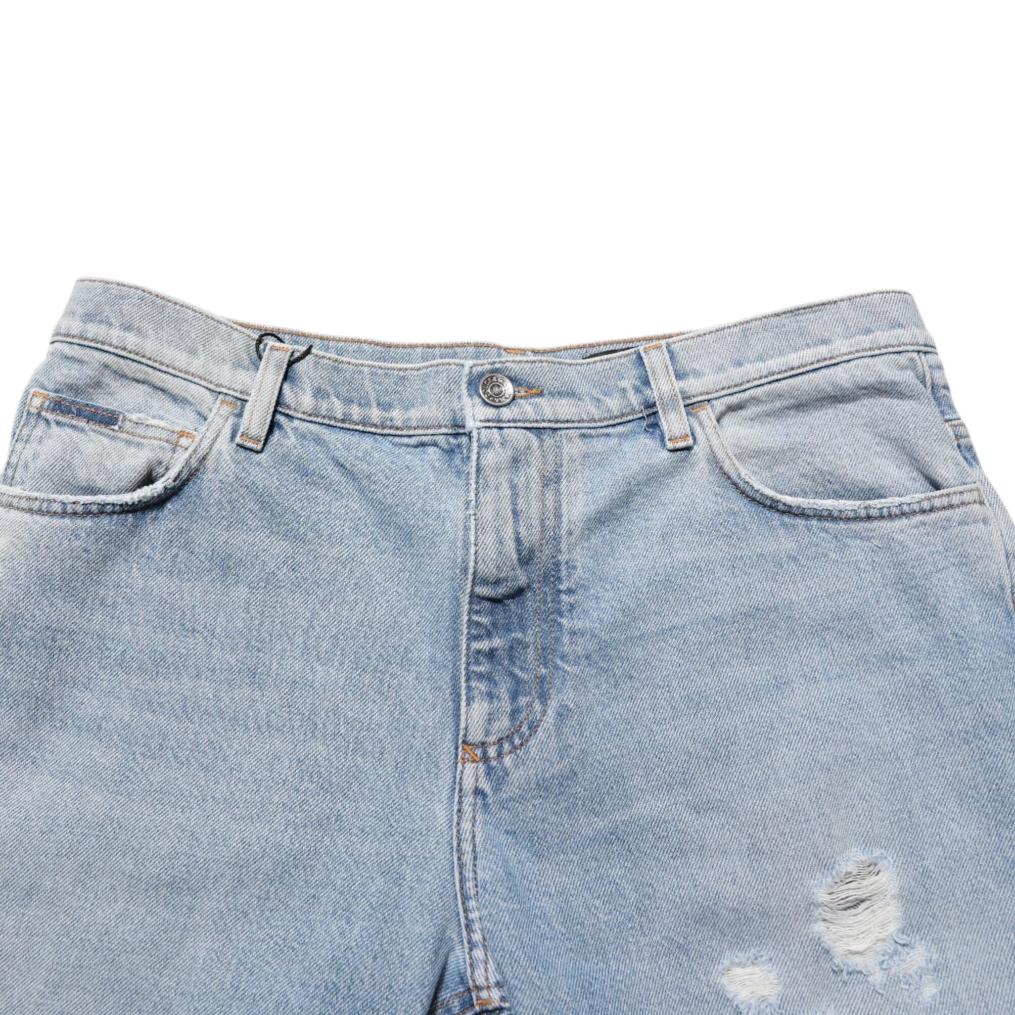 Dolce & Gabbana Blue Cotton Distressed Denim Bermuda Shorts