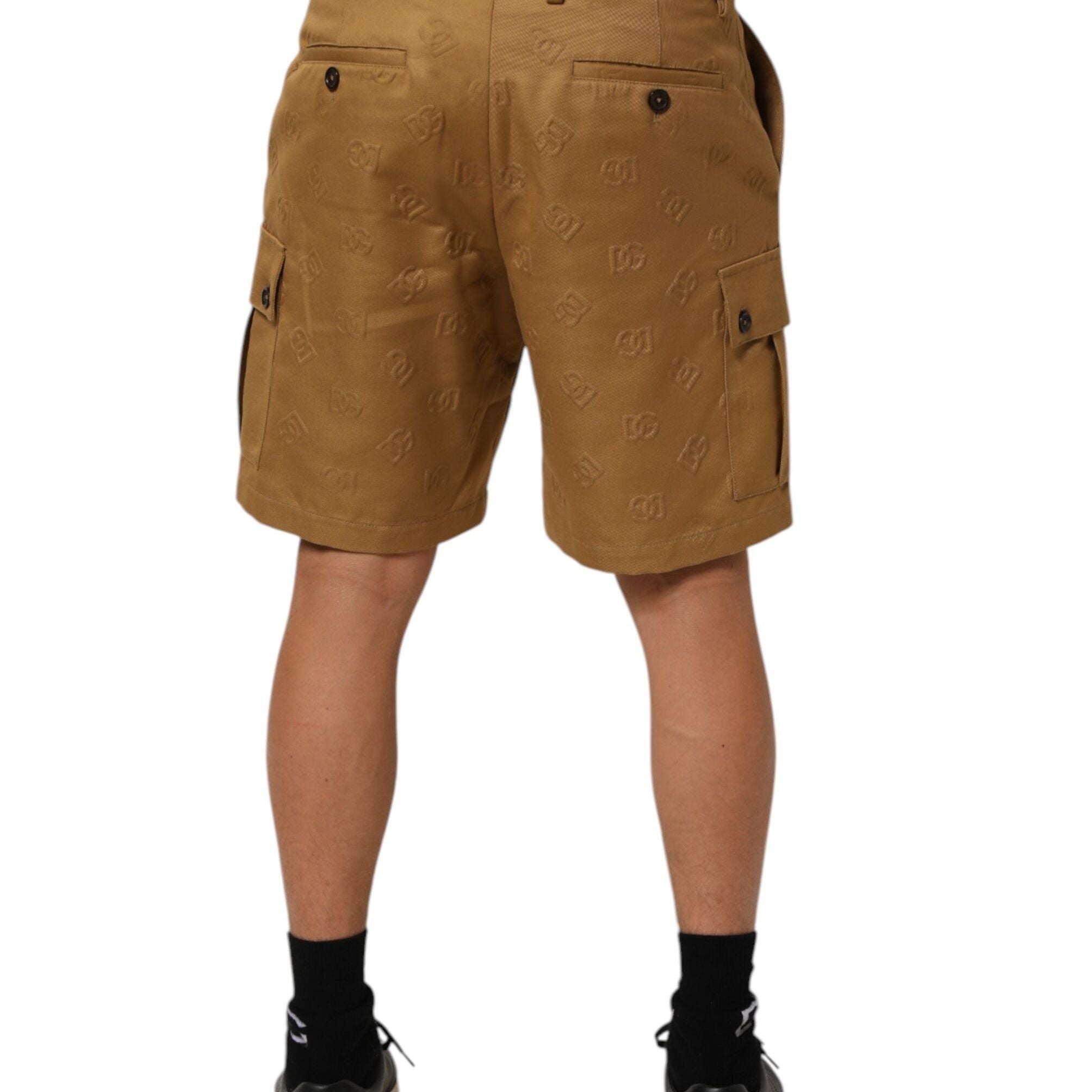 Dolce & Gabbana Brown Cotton Stretch Logo CargoBermuda Shorts