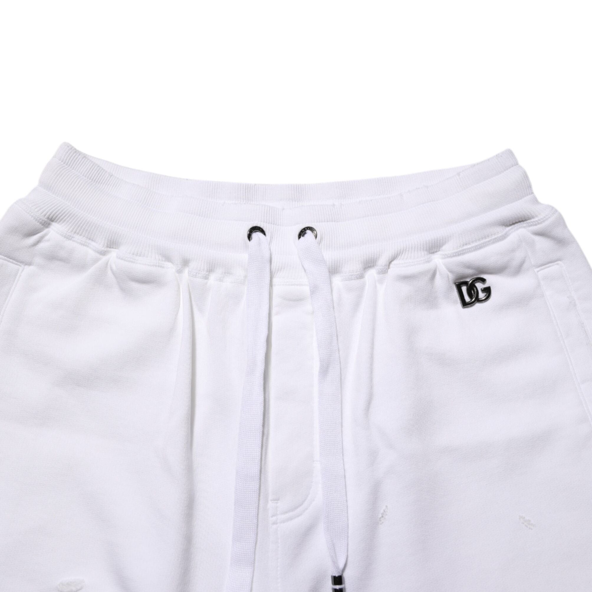 Dolce & Gabbana White Cotton Ripped Bermuda Sweatpants Shorts