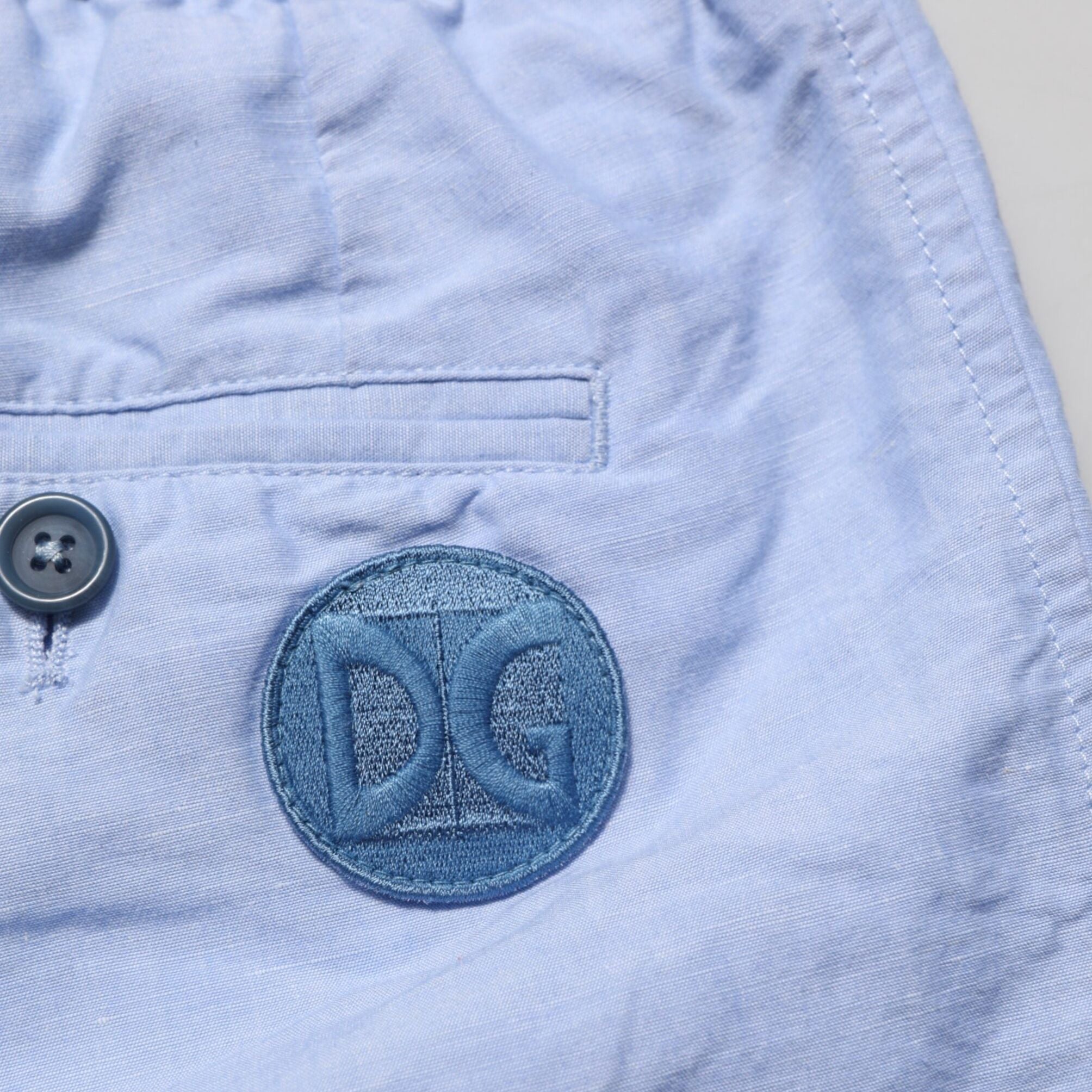 Dolce & Gabbana Light Blue Linen Mid Waist Men Bermuda Shorts