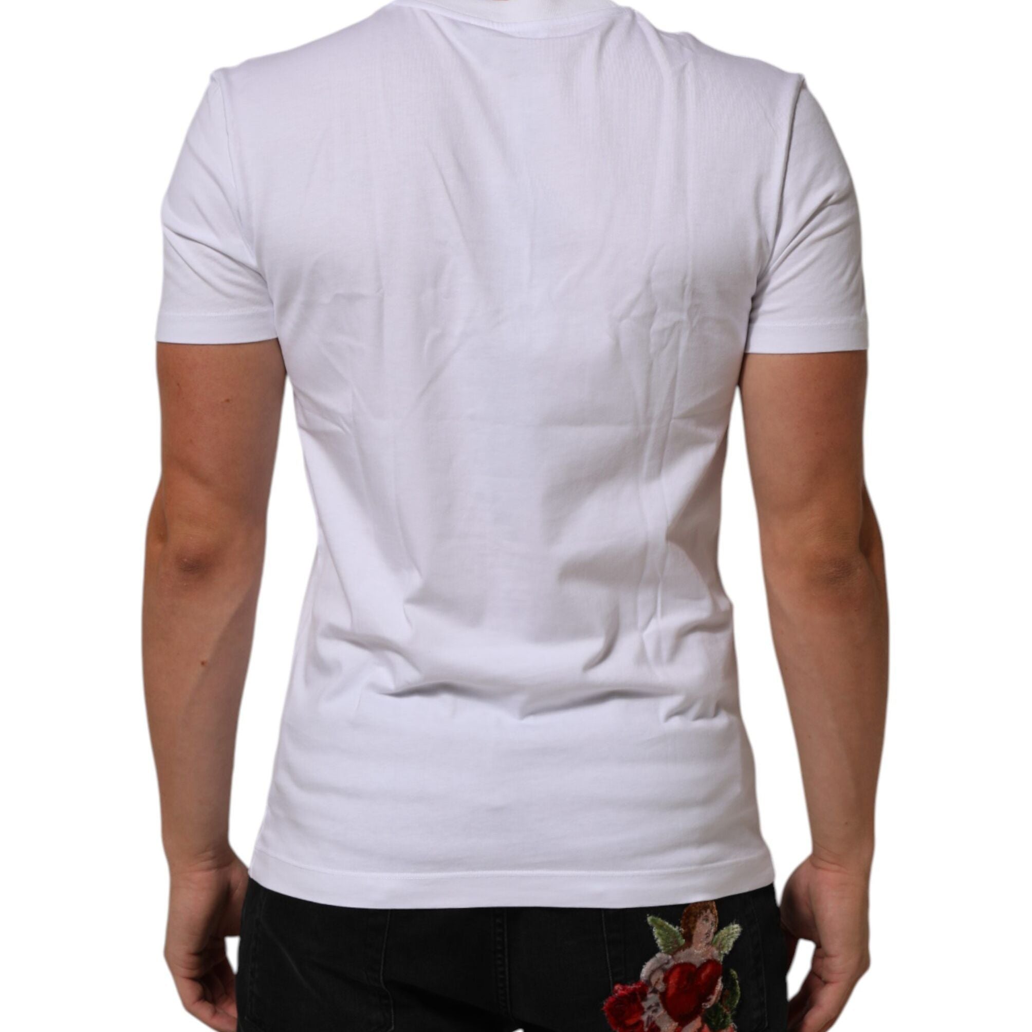 Dolce & Gabbana White Cotton Logo Print Crew Neck Men T-shirt