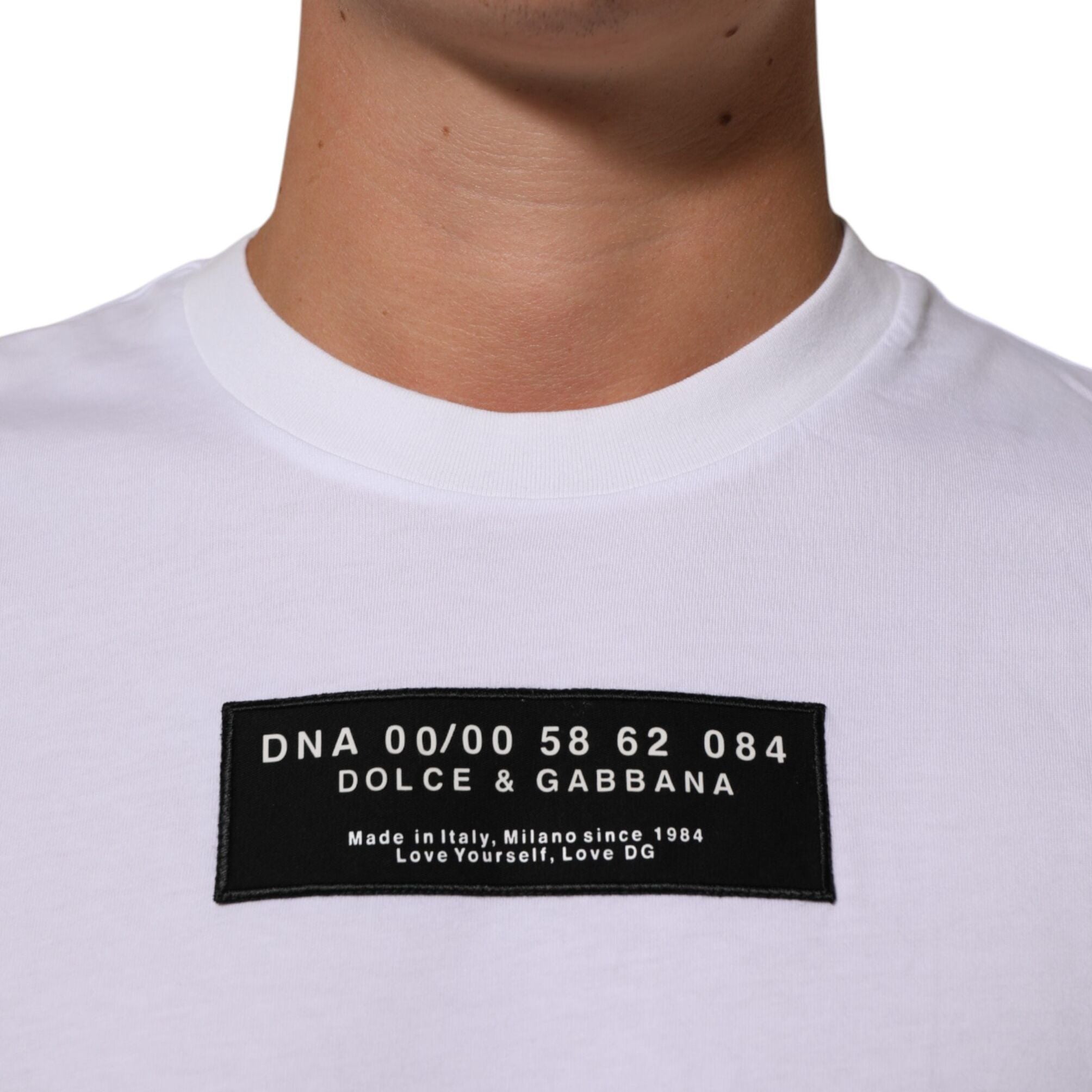 Dolce & Gabbana White Cotton Logo Print Crew Neck Men T-shirt