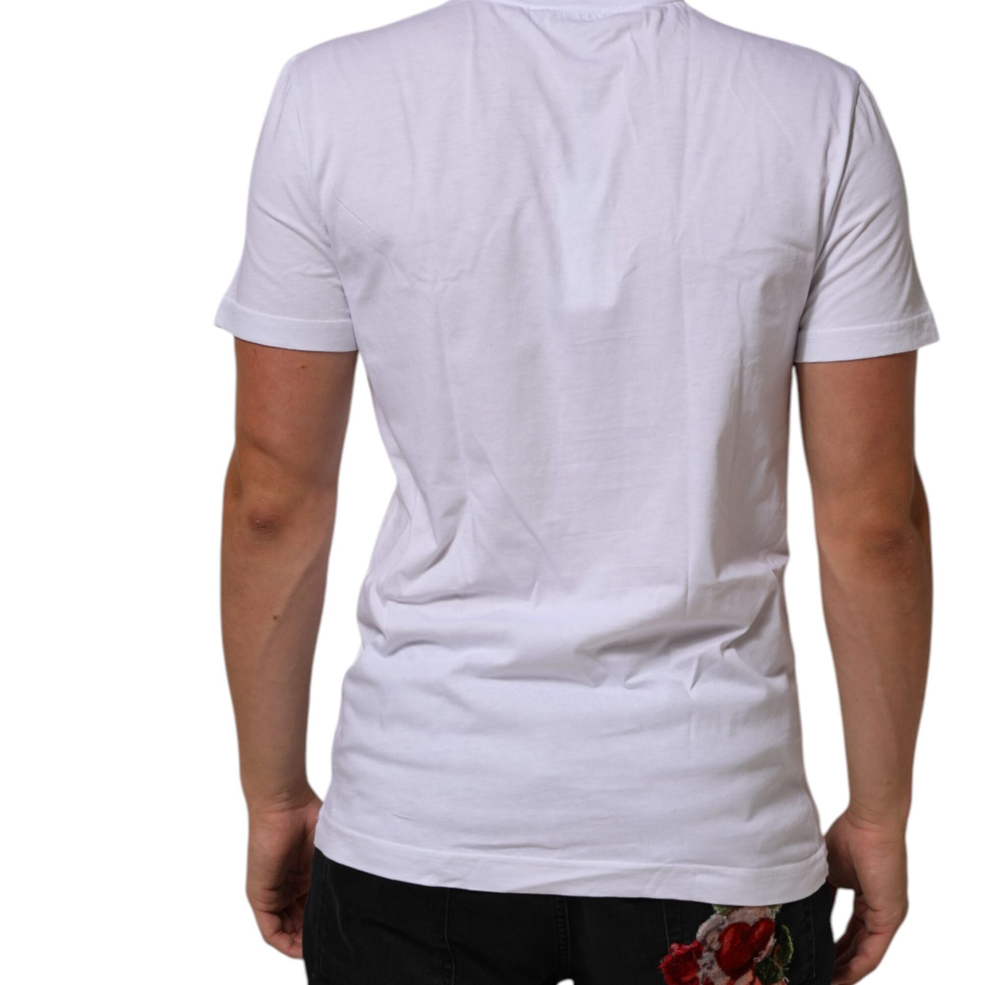 Dolce & Gabbana White Cotton Logo Print Crew Neck T-shirt